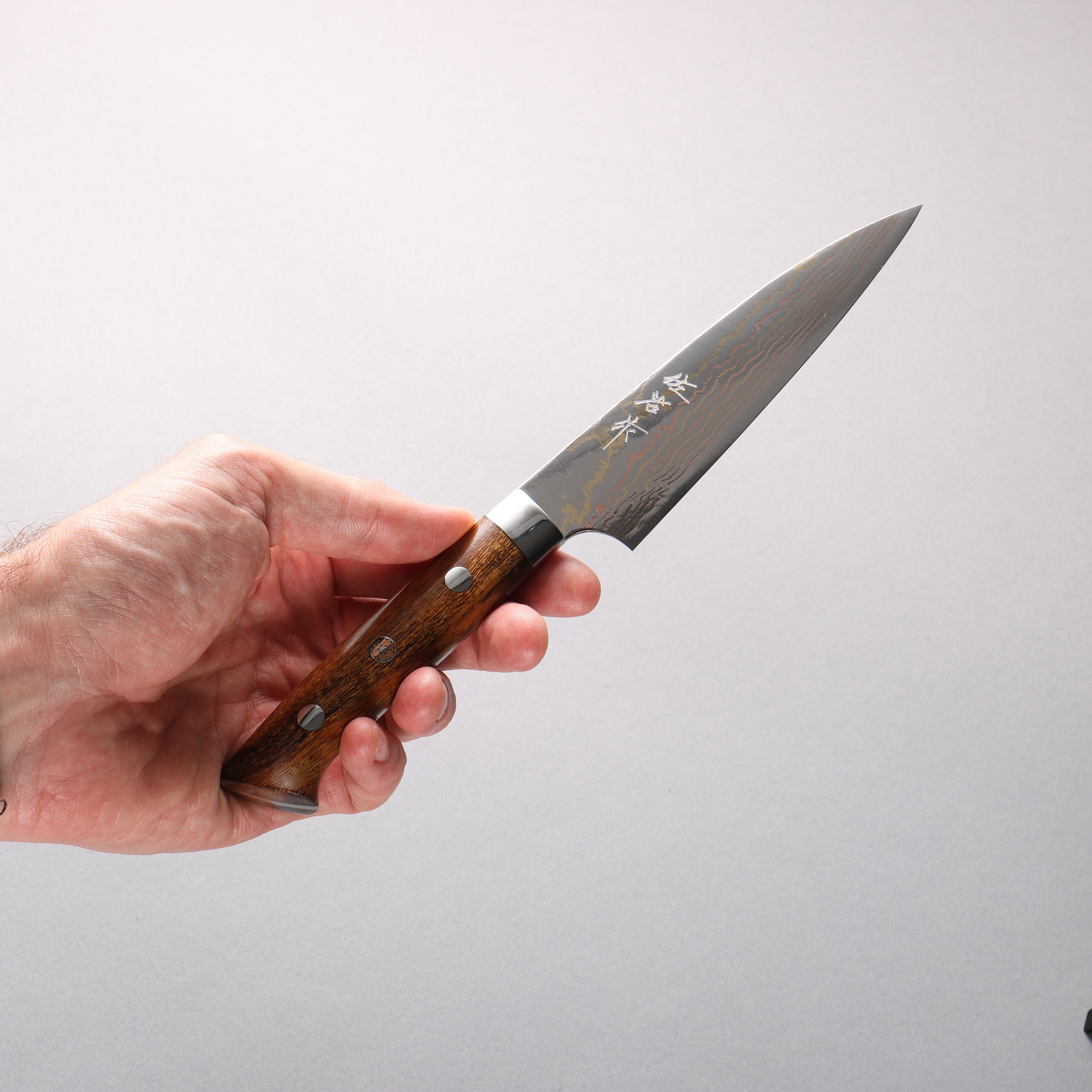 Takeshi Saji Blue Steel No.2 Colored Damascus Migaki Finished Petty-Utility 130mm Ironwood Handle
