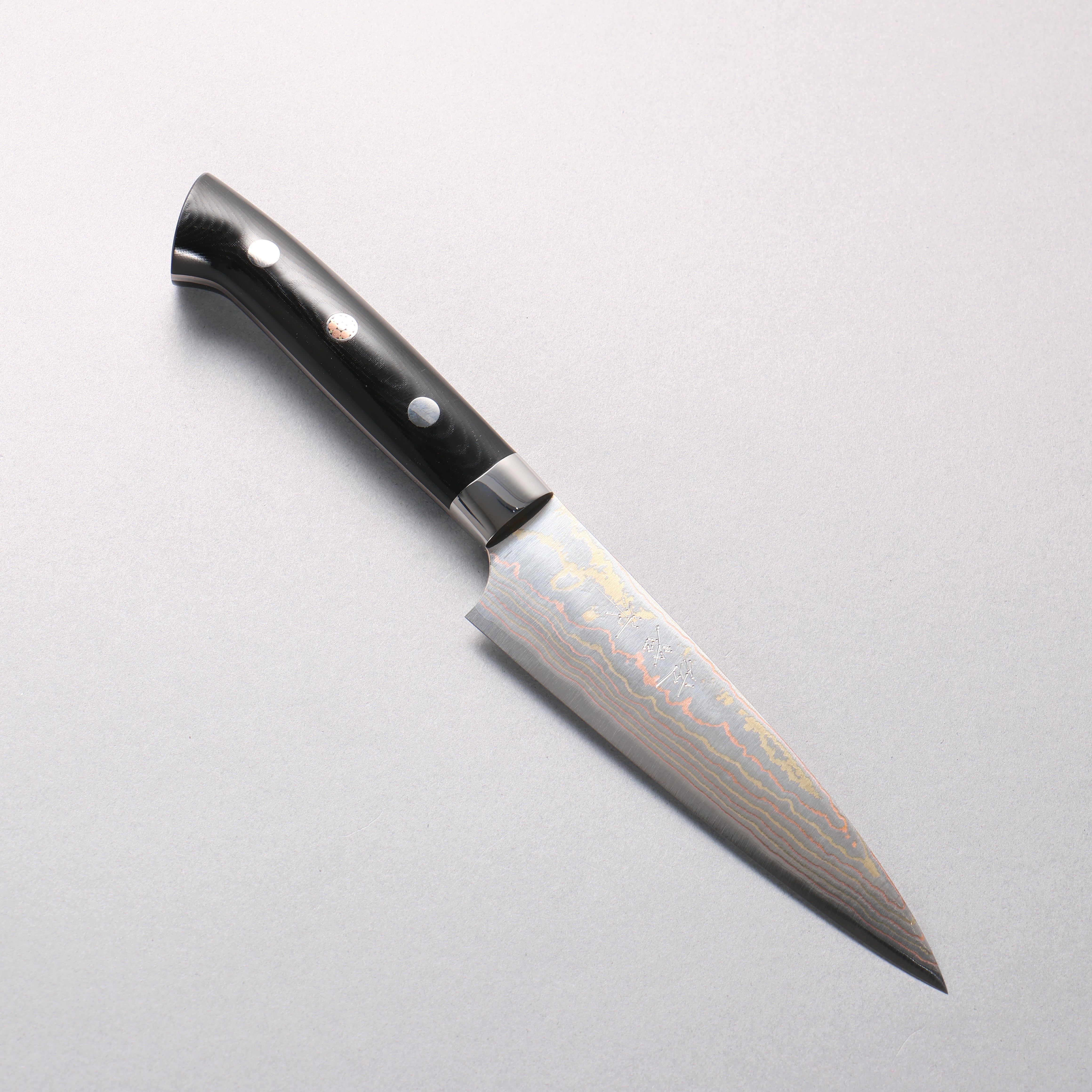 Takeshi Saji Blue Steel No.2 Colored Damascus Migaki Finished Petty-Utility 135mm Cloud Colored Micarta Handle