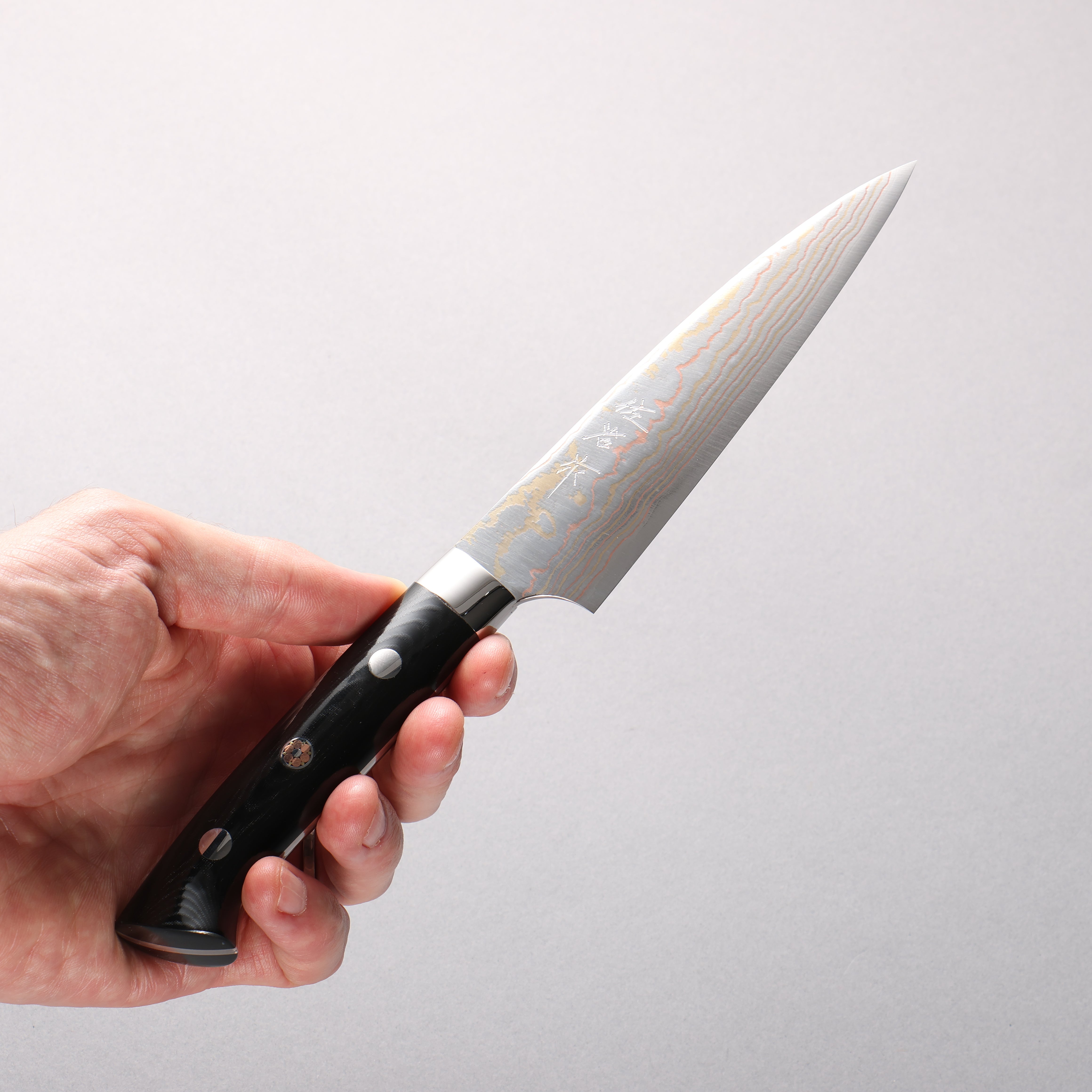 Takeshi Saji Blue Steel No.2 Colored Damascus Migaki Finished Petty-Utility 135mm Cloud Colored Micarta Handle