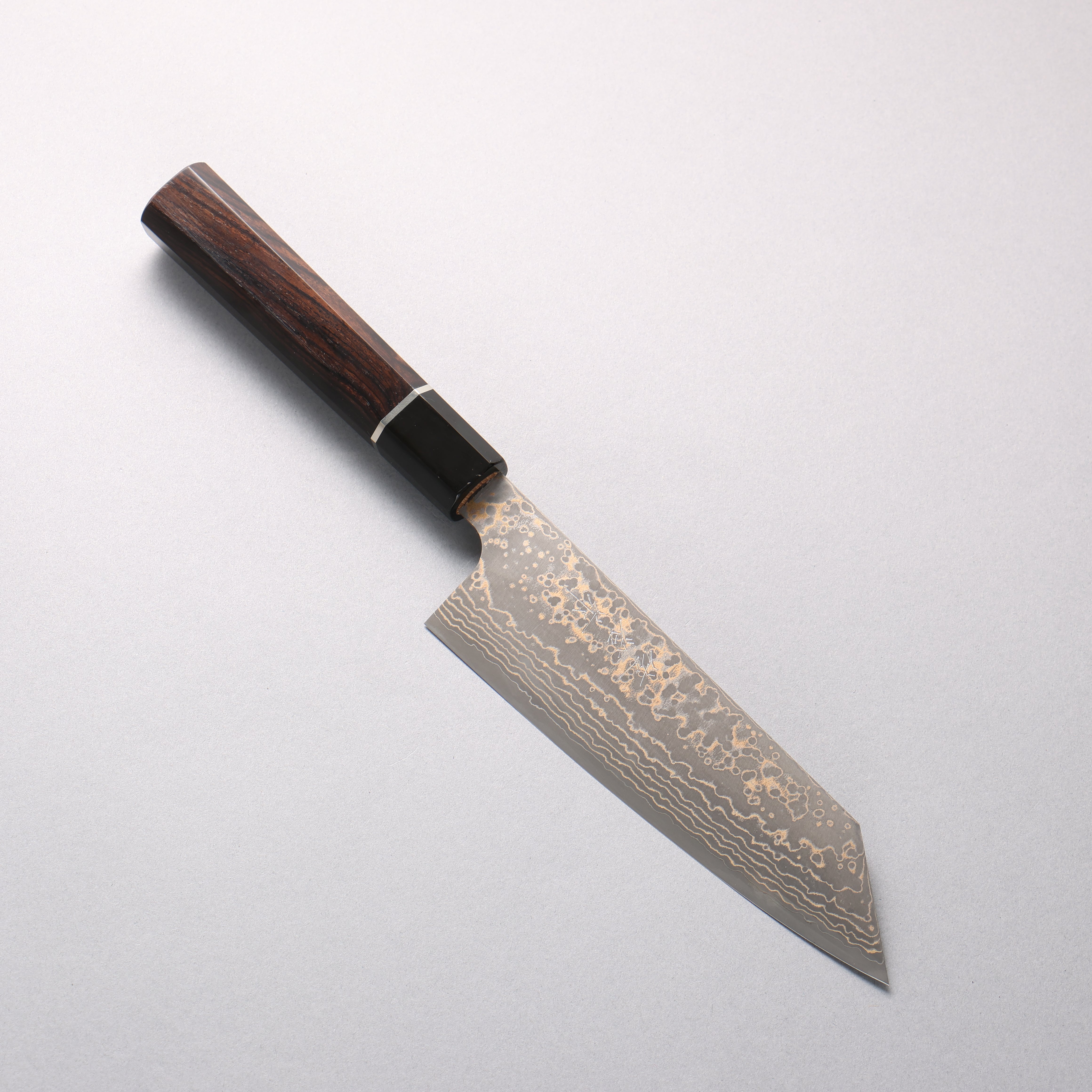 Takeshi Saji VG10w Colored Damascus Nashiji Bunka 180mm Ebony Wood (ferrule: Black Water Buffalo Horn And Silver Ring) Handle