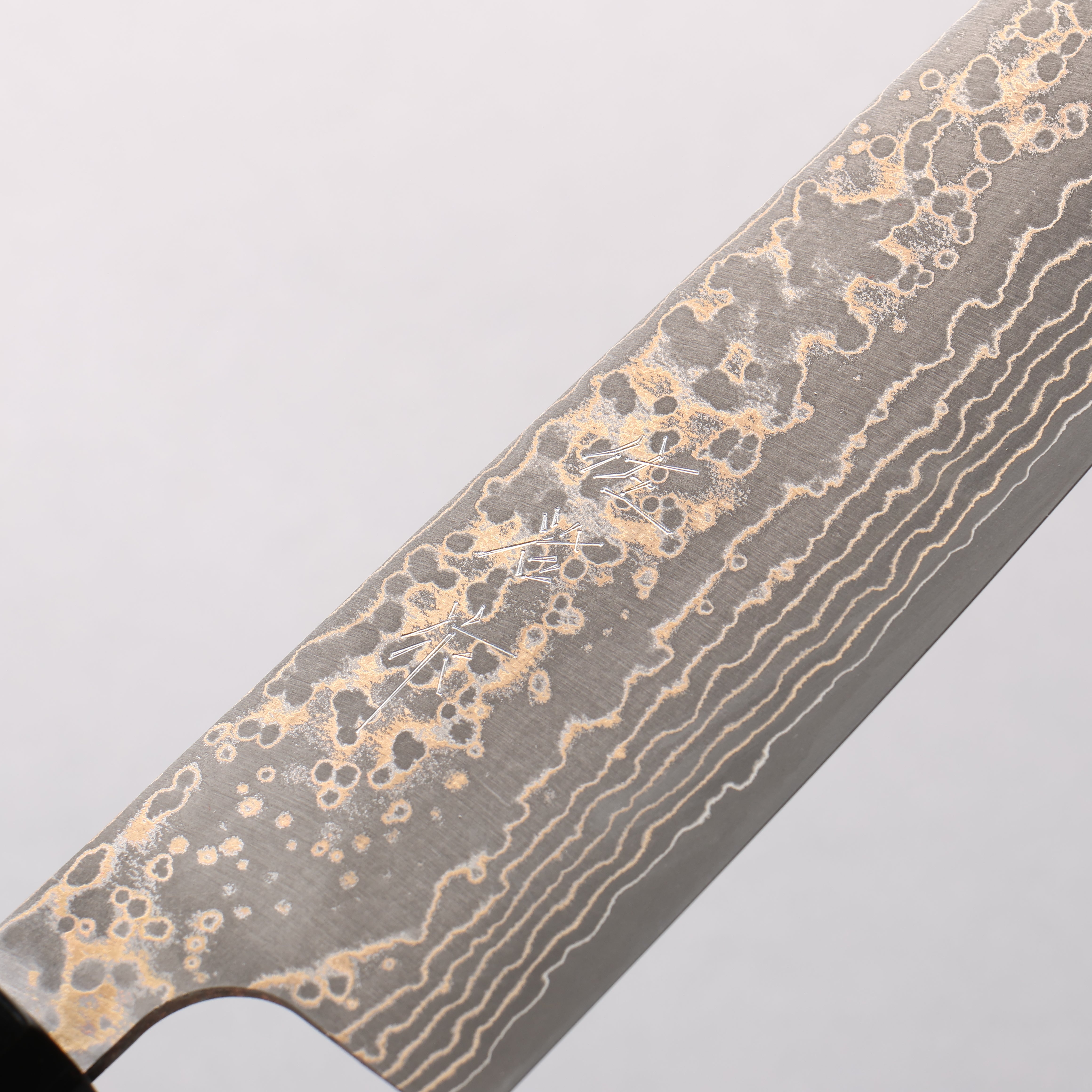 Takeshi Saji VG10w Colored Damascus Nashiji Bunka 180mm Ebony Wood (ferrule: Black Water Buffalo Horn And Silver Ring) Handle