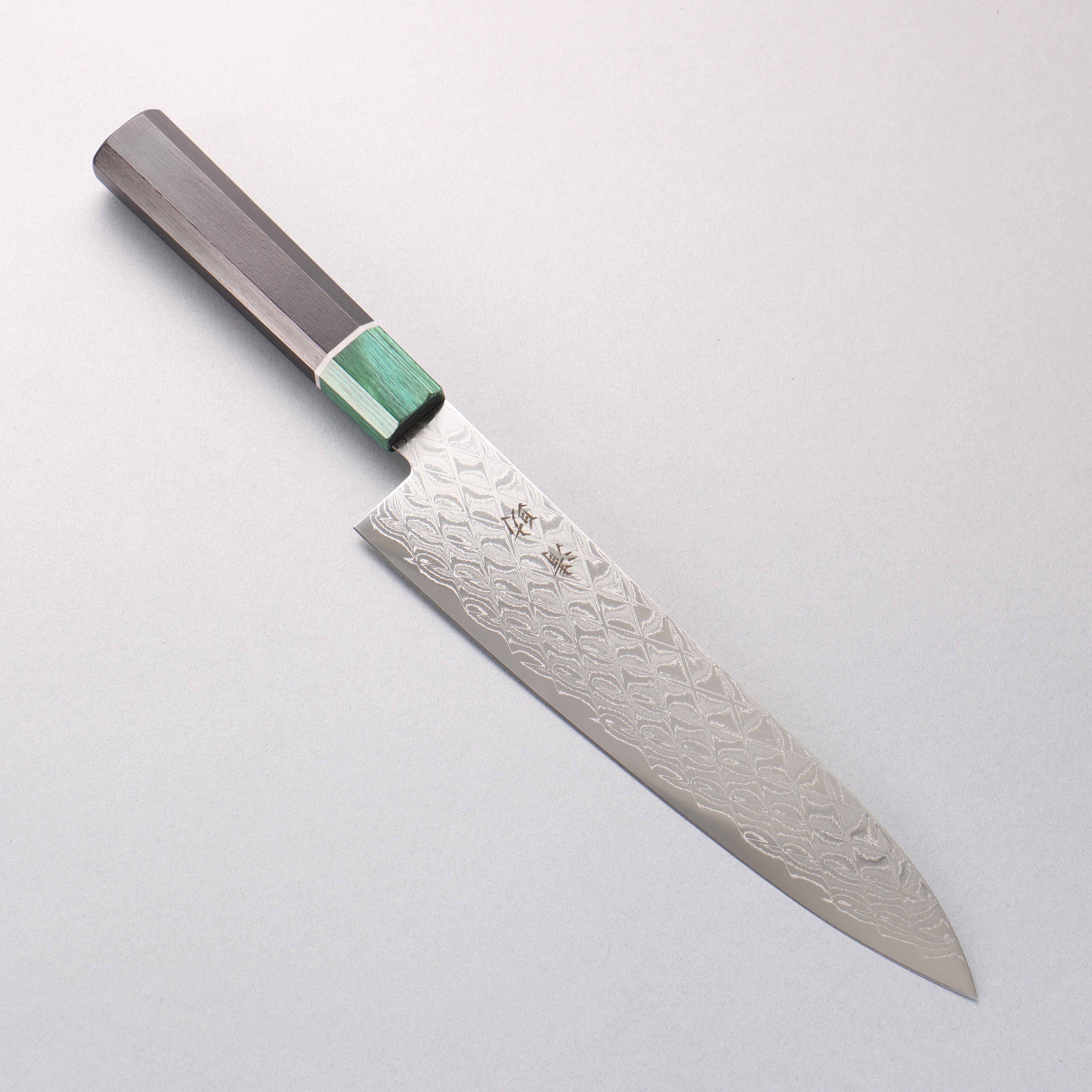 Seisuke AUS10 Mirror Crossed Gyuto 210mm Black Pakka wood(ferrule: Green Pakka wood) Handle