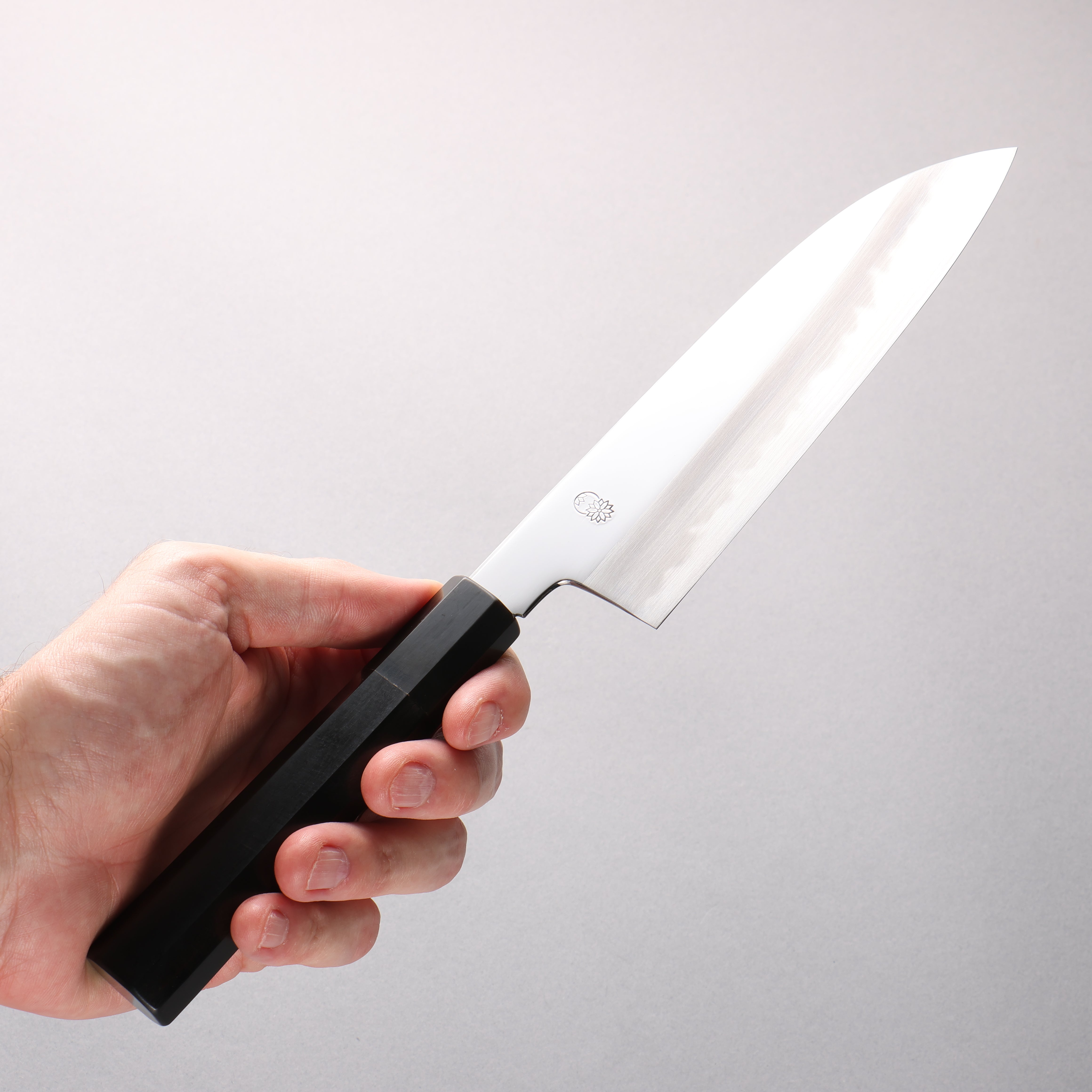 Choyo White Steel Migaki Santoku 180mm Ebony Wood & Black Water Buffalo Horn Handle - Seisuke Knife