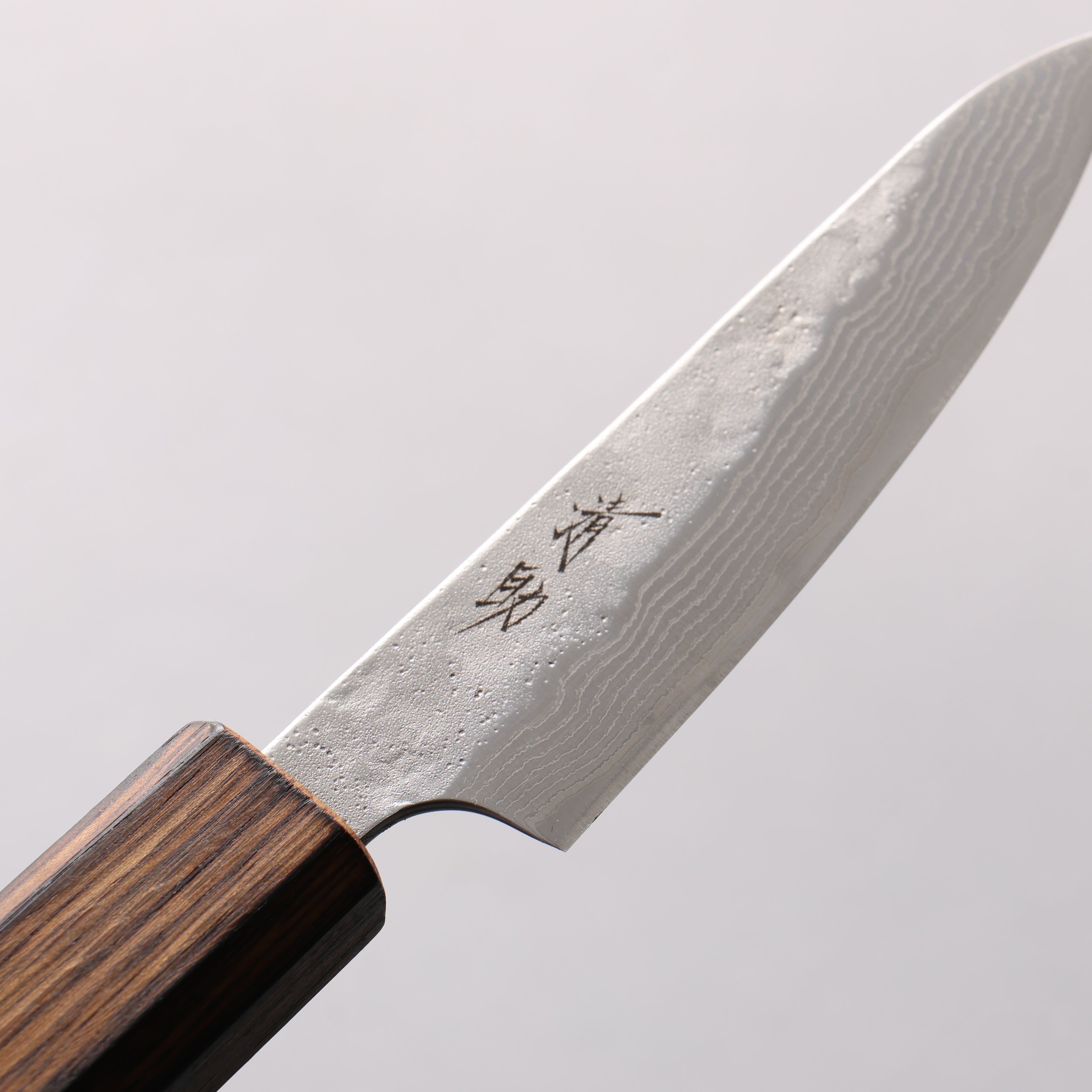 Seisuke Stainless Steel 440C Hammered Damascus Petty-Utility 80mm Oak Handle