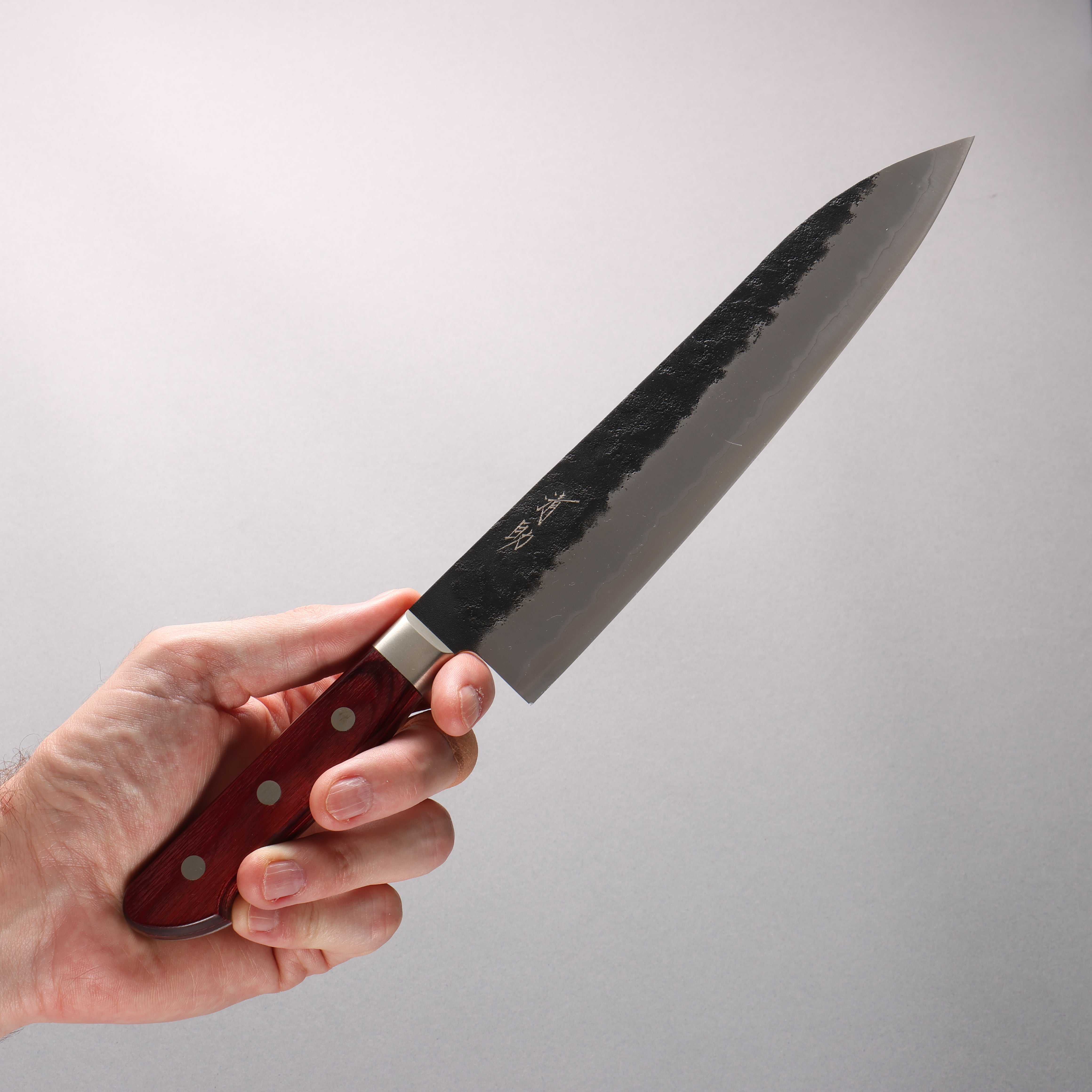 Seisuke Kuronashi Blue Super Nashiji Kurouchi Gyuto 210mm Red Pakka wood Handle - Seisuke Knife