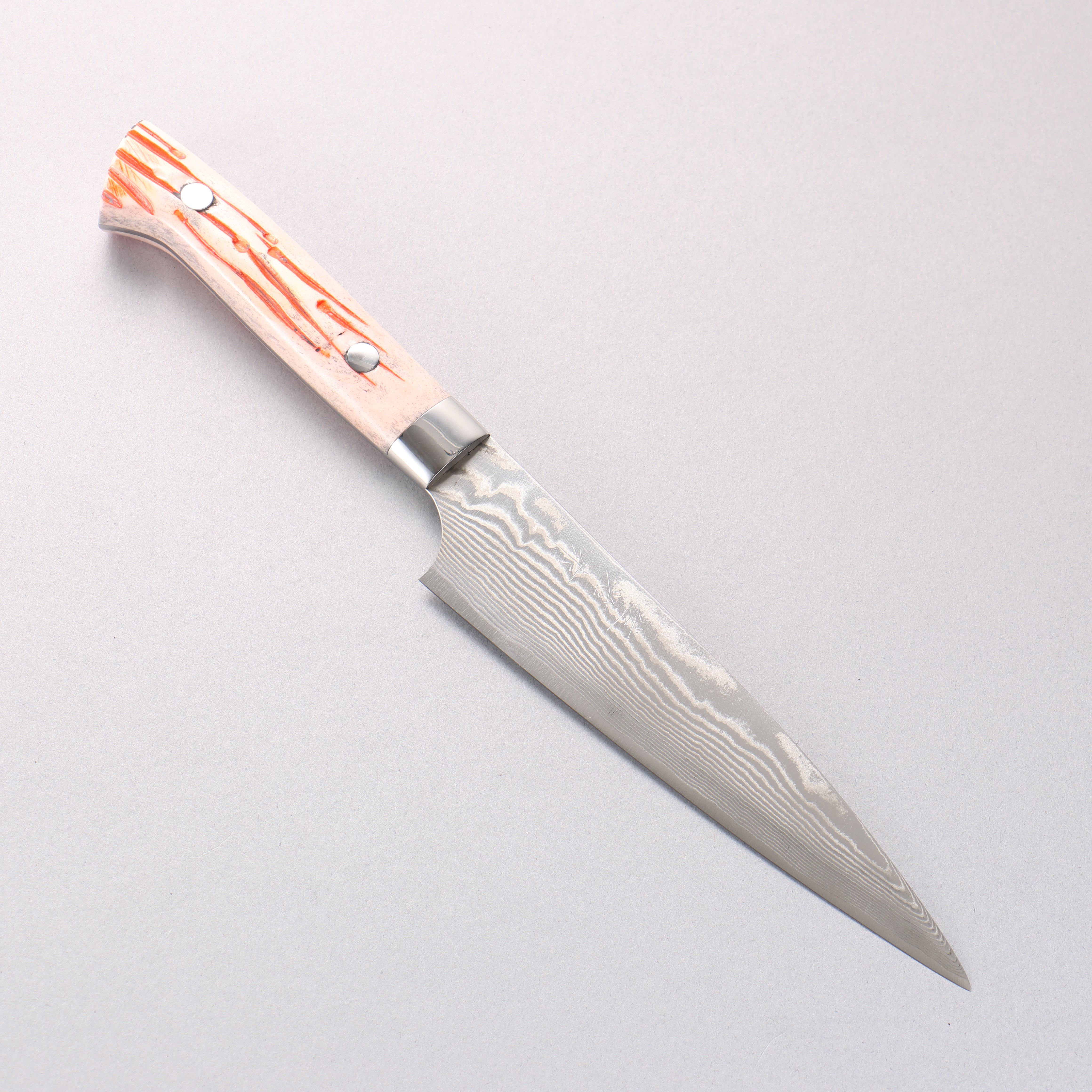 Takeshi Saji SPG STRIX Damascus Petty-Utility 150mm Orange Cow Bone Handle