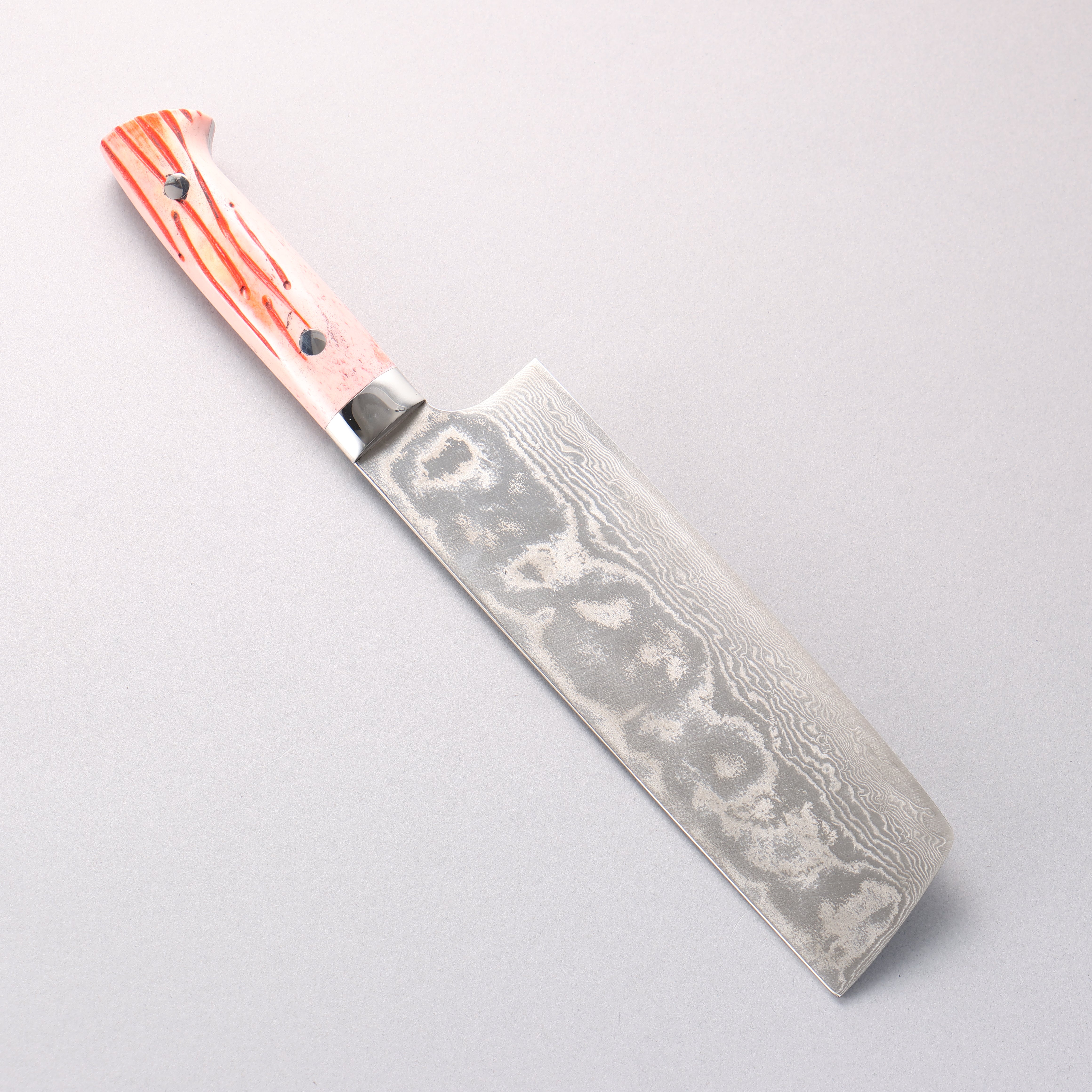 Takeshi Saji SPG STRIX Damascus Nakiri 180mm Orange Cow Bone Handle