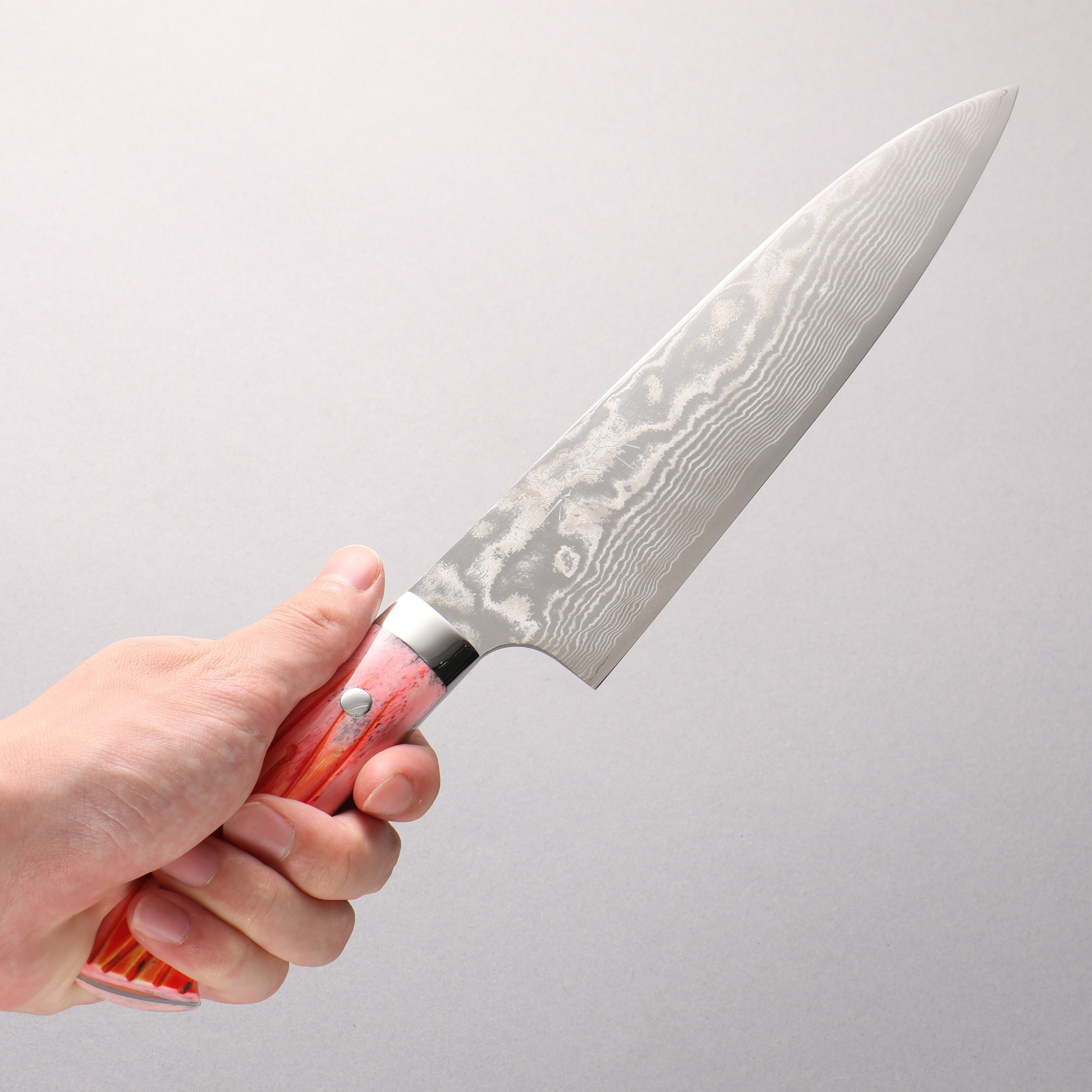 Takeshi Saji SPG STRIX Damascus Gyuto 210mm Orange Cow Bone Handle