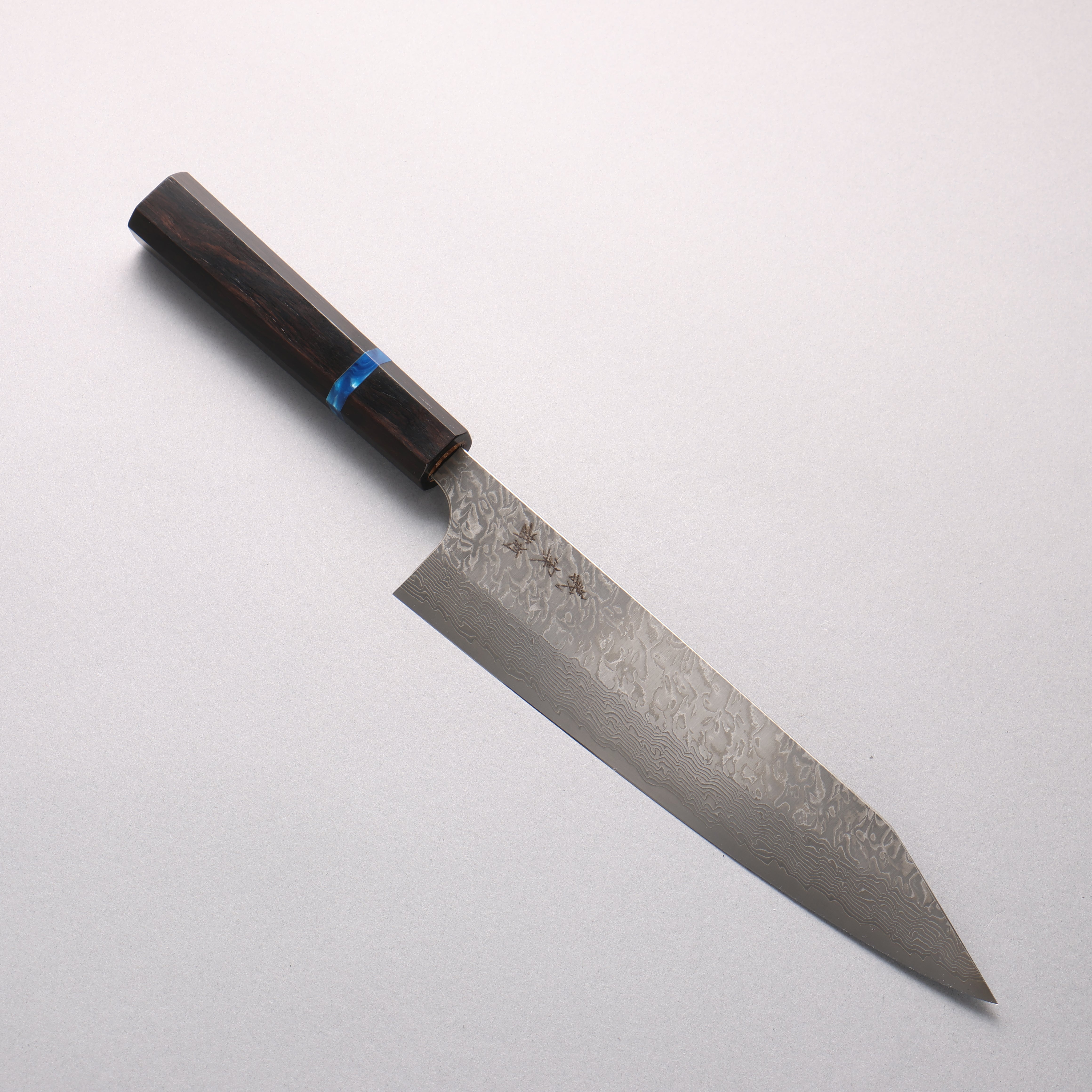 Yoshimi Kato VG10 Black Damascus Kiritsuke Gyuto 210mm Ebony (Blue Ring) Handle