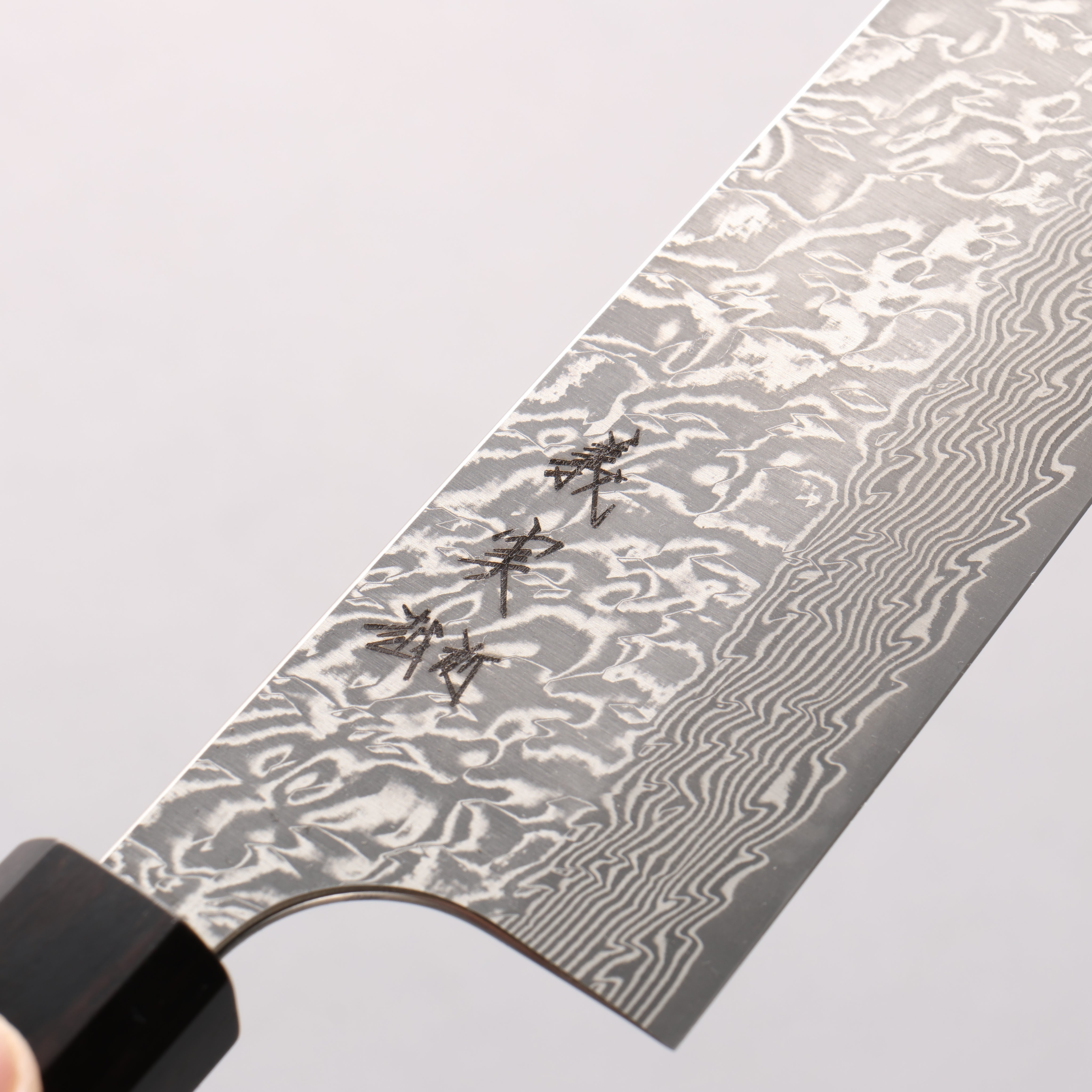 Yoshimi Kato VG10 Black Damascus Kiritsuke Gyuto 210mm Ebony (Blue Ring) Handle