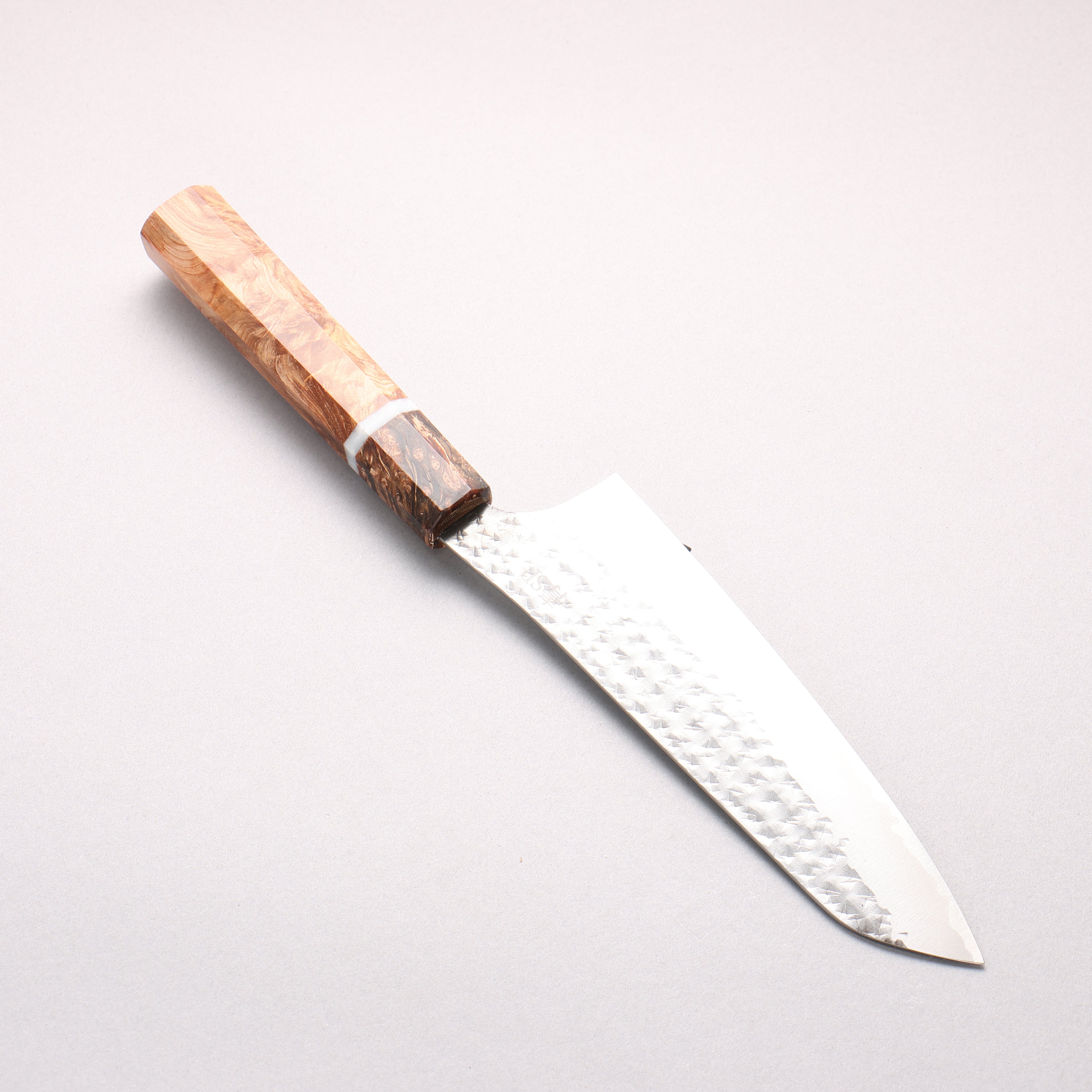 Yu Kurosaki Kokusen Blue Super Hammered Bunka 165mm Brown Stabilized Wood (White Ring) Handle