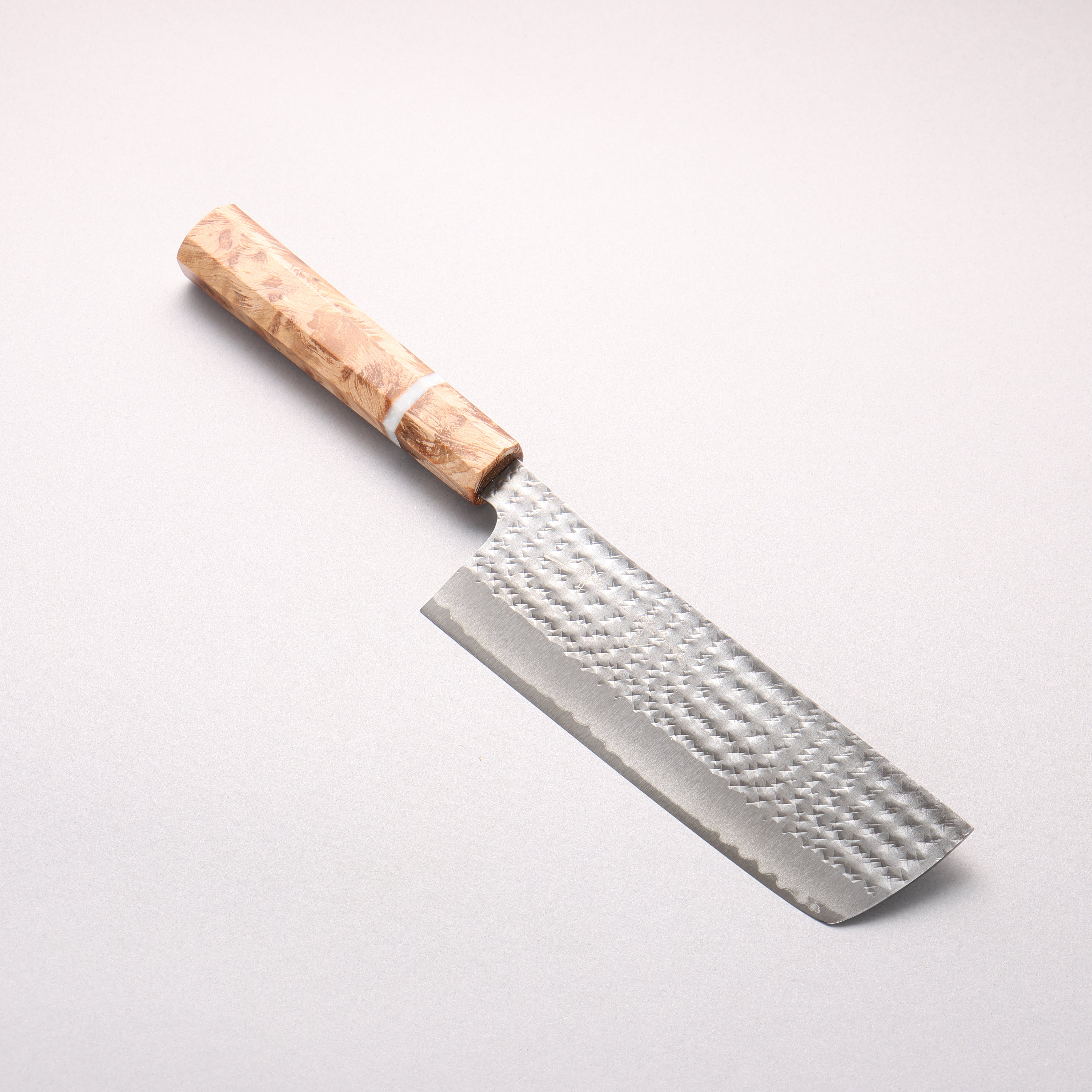 Yu Kurosaki Kokusen Blue Super Hammered Nakiri 165mm Brown Stabilized Wood (White Ring) Handle