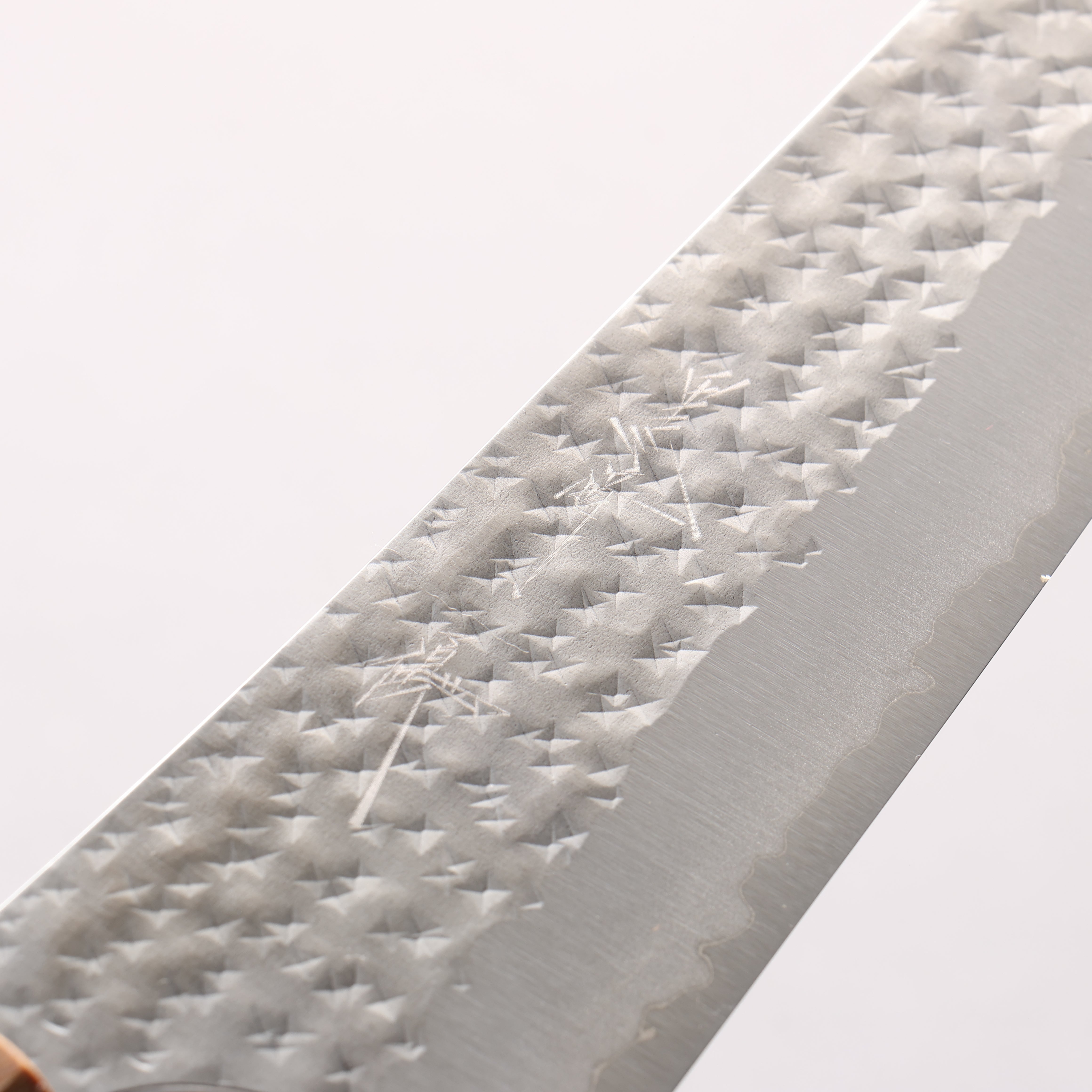 Yu Kurosaki Kokusen Blue Super Hammered Gyuto 210mm Brown Stabilized Wood (White Ring) Handle