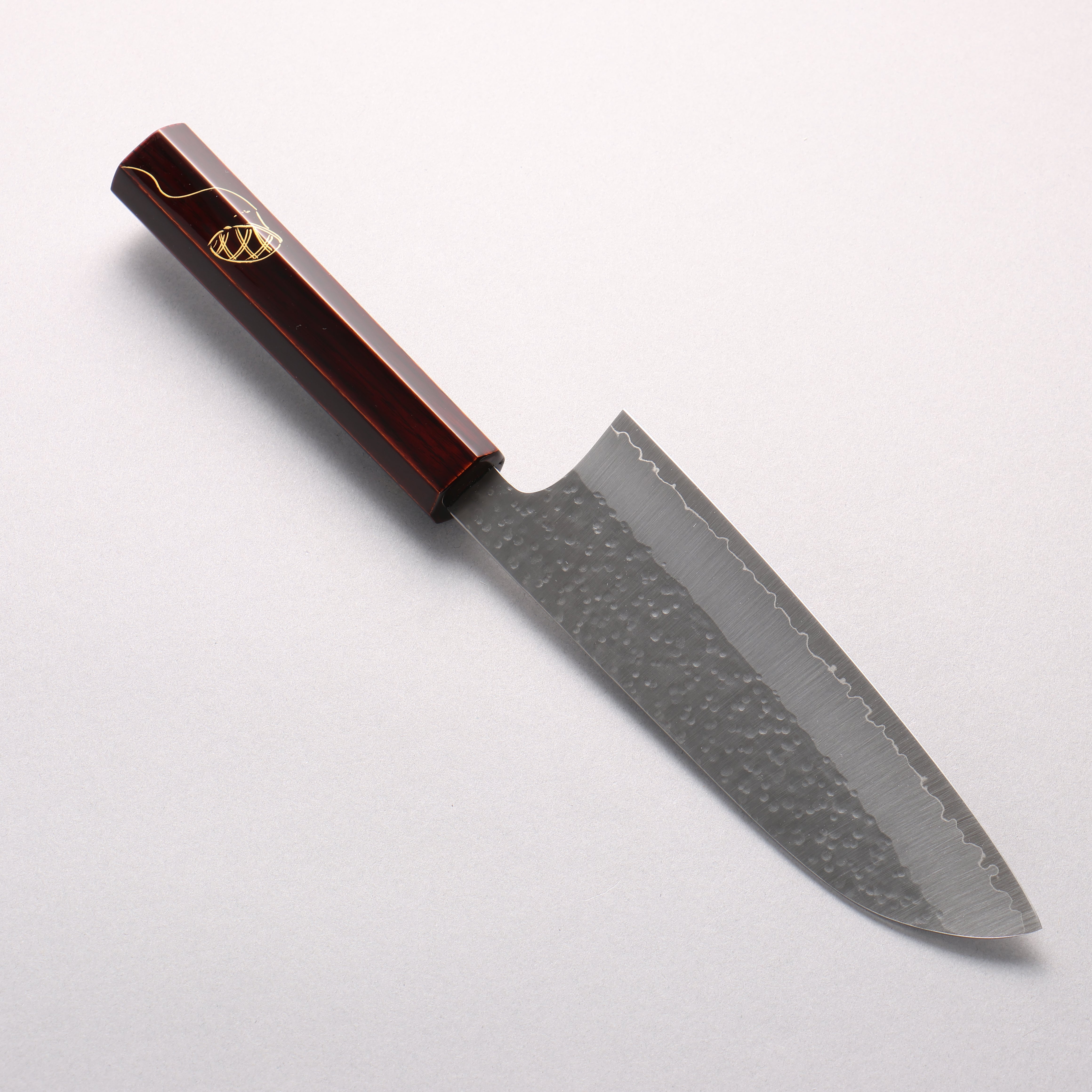 Makoto Kurosaki SG2 Hammered(Maru) Santoku 165mm Lacquered (Real Gold Makie Design) Handle