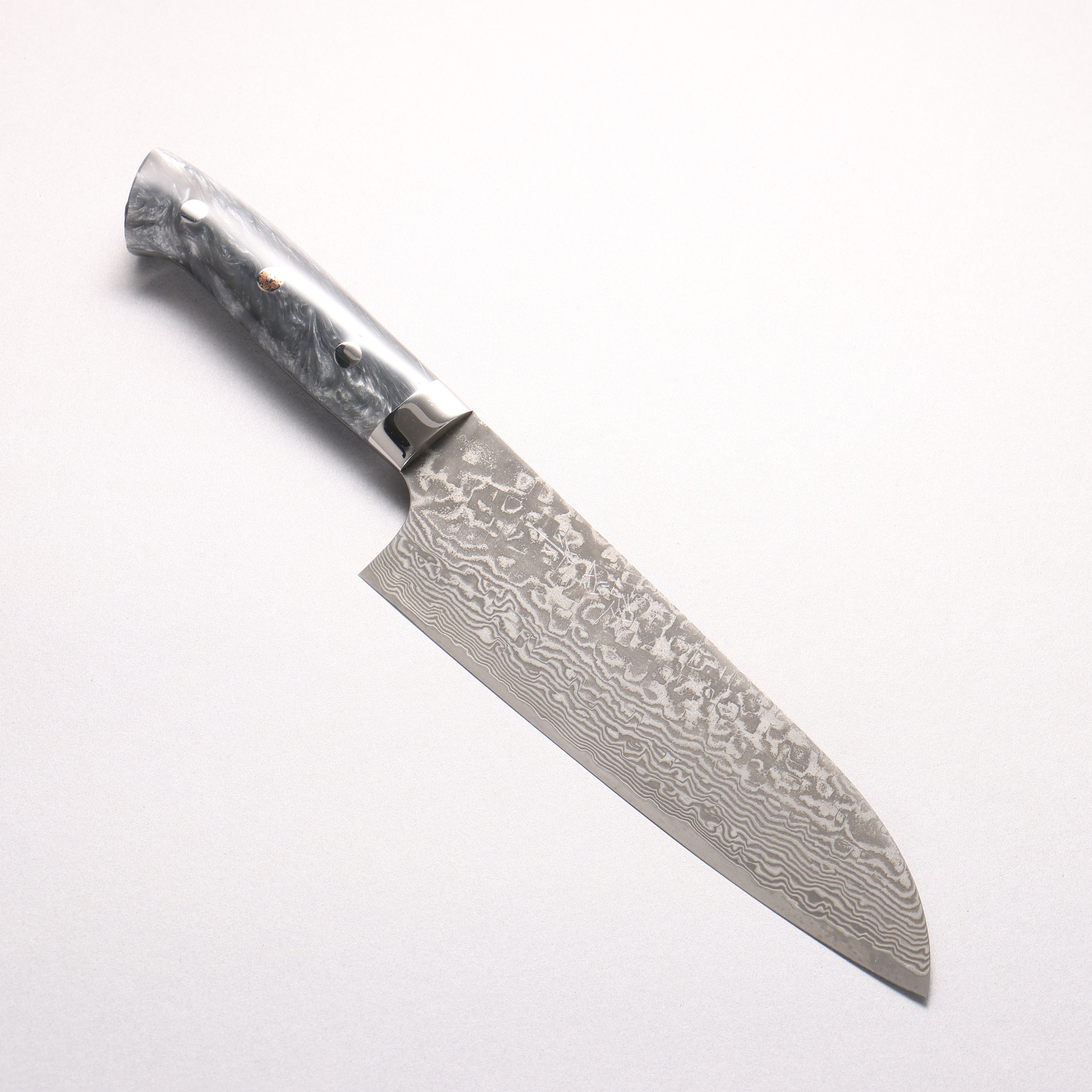 Takeshi Saji SG2 Black Damascus Santoku 180mm Grey Marble Acrylic Handle