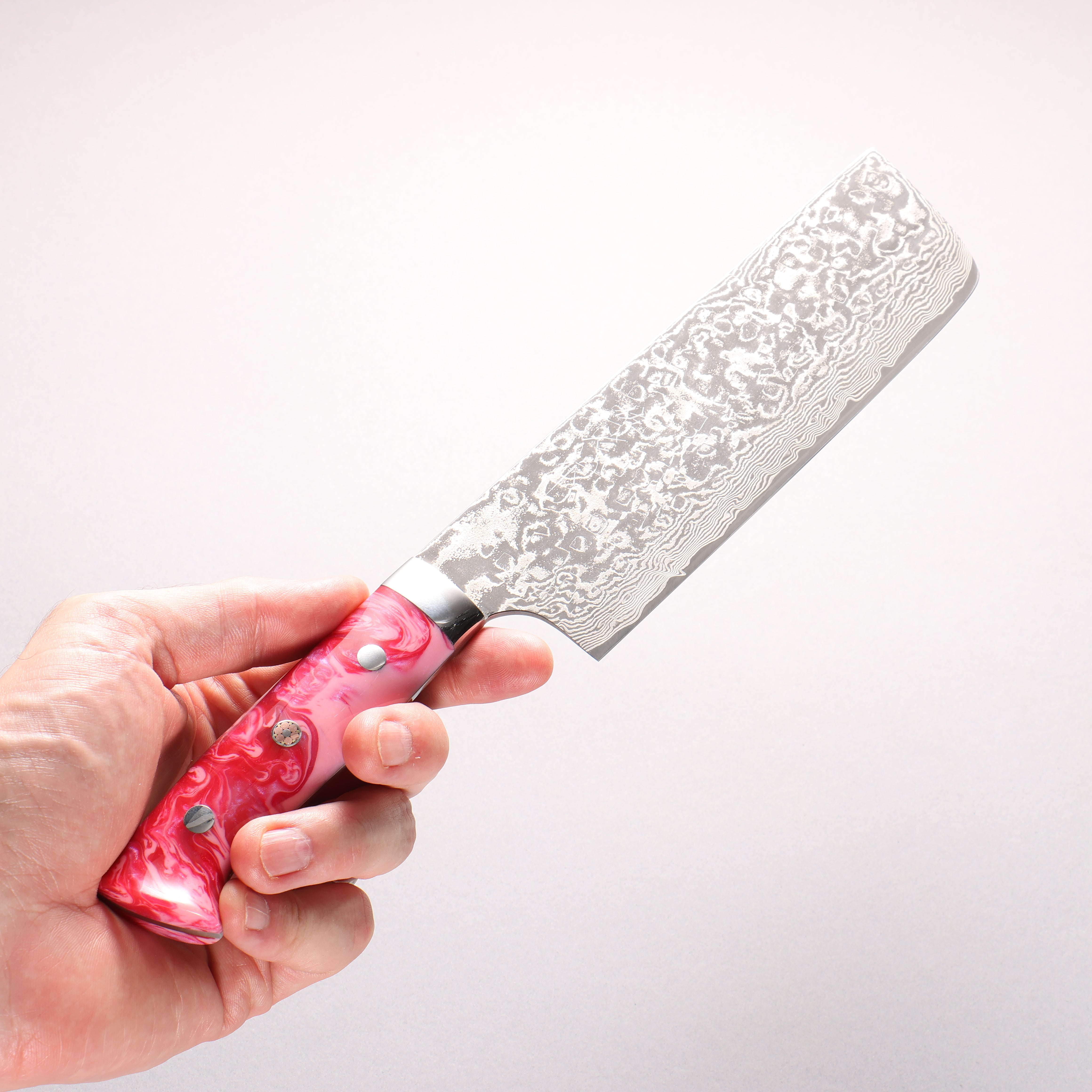 Takeshi Saji SG2 Black Damascus Nakiri 165mm Pink Marble Acrylic Handle