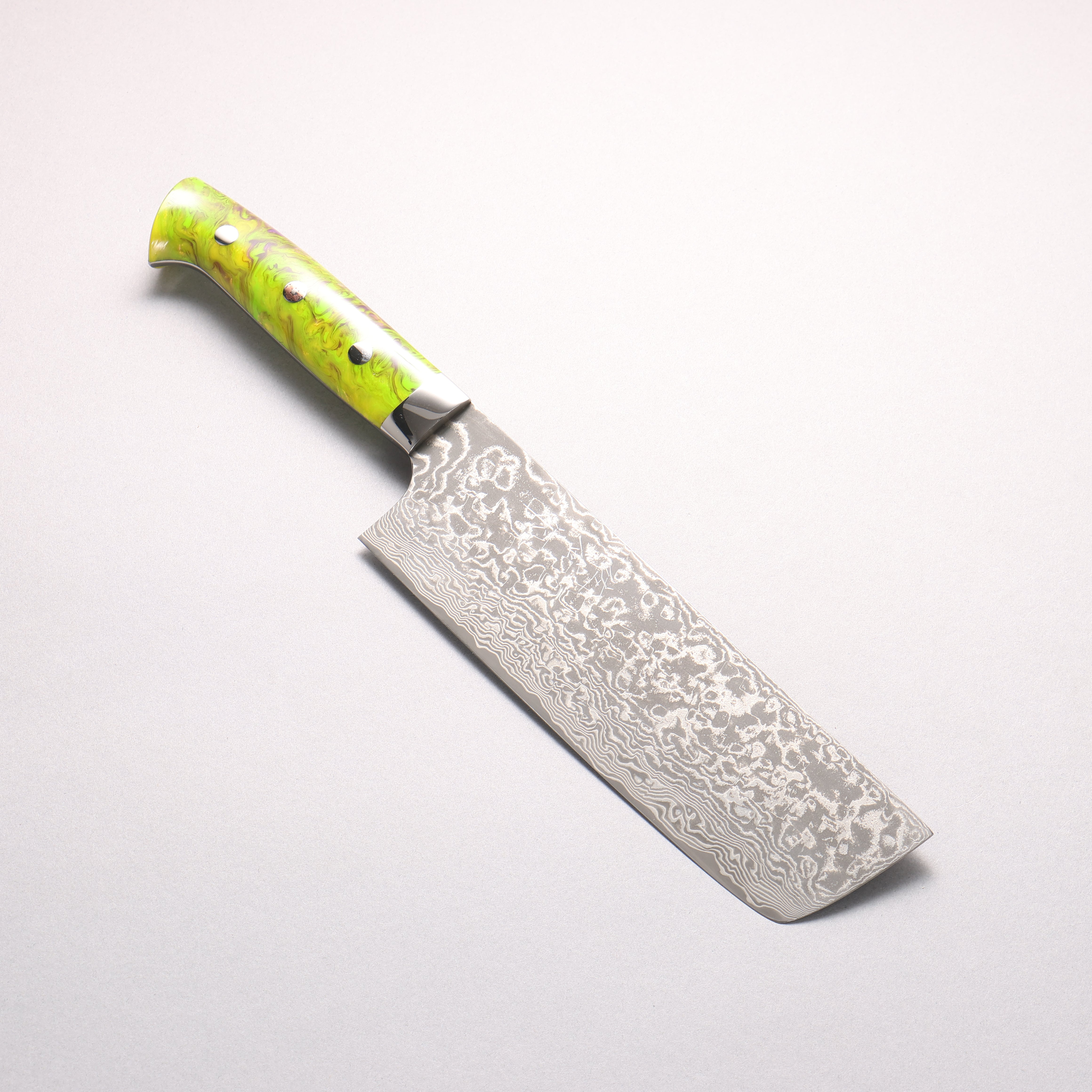 Takeshi Saji SG2 Black Damascus Nakiri 165mm Green and Purple Marble Acrylic Handle