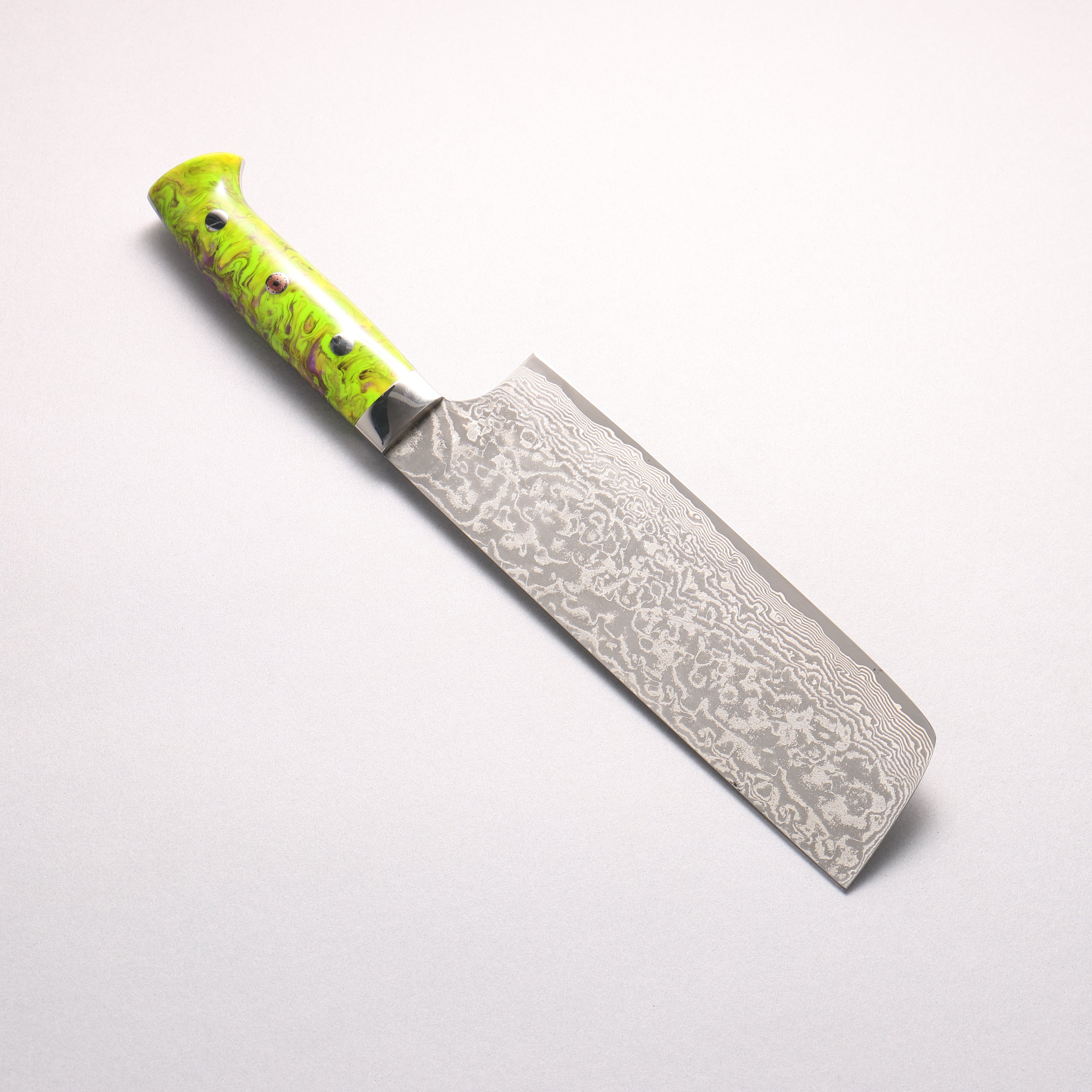 Takeshi Saji SG2 Black Damascus Nakiri 165mm Green and Purple Marble Acrylic Handle