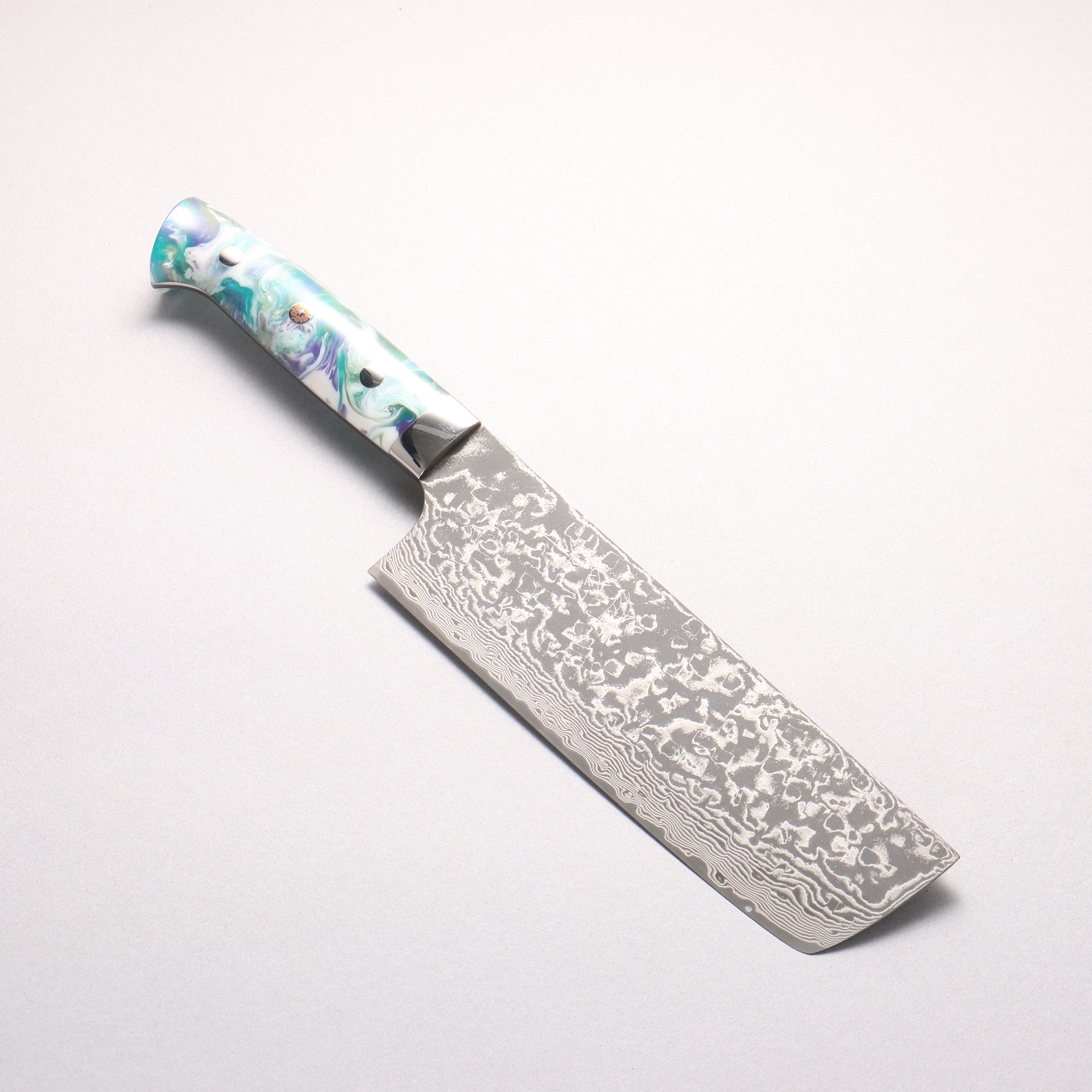 Takeshi Saji SG2 Black Damascus Nakiri 165mm White and Blue Marble Acrylic Handle