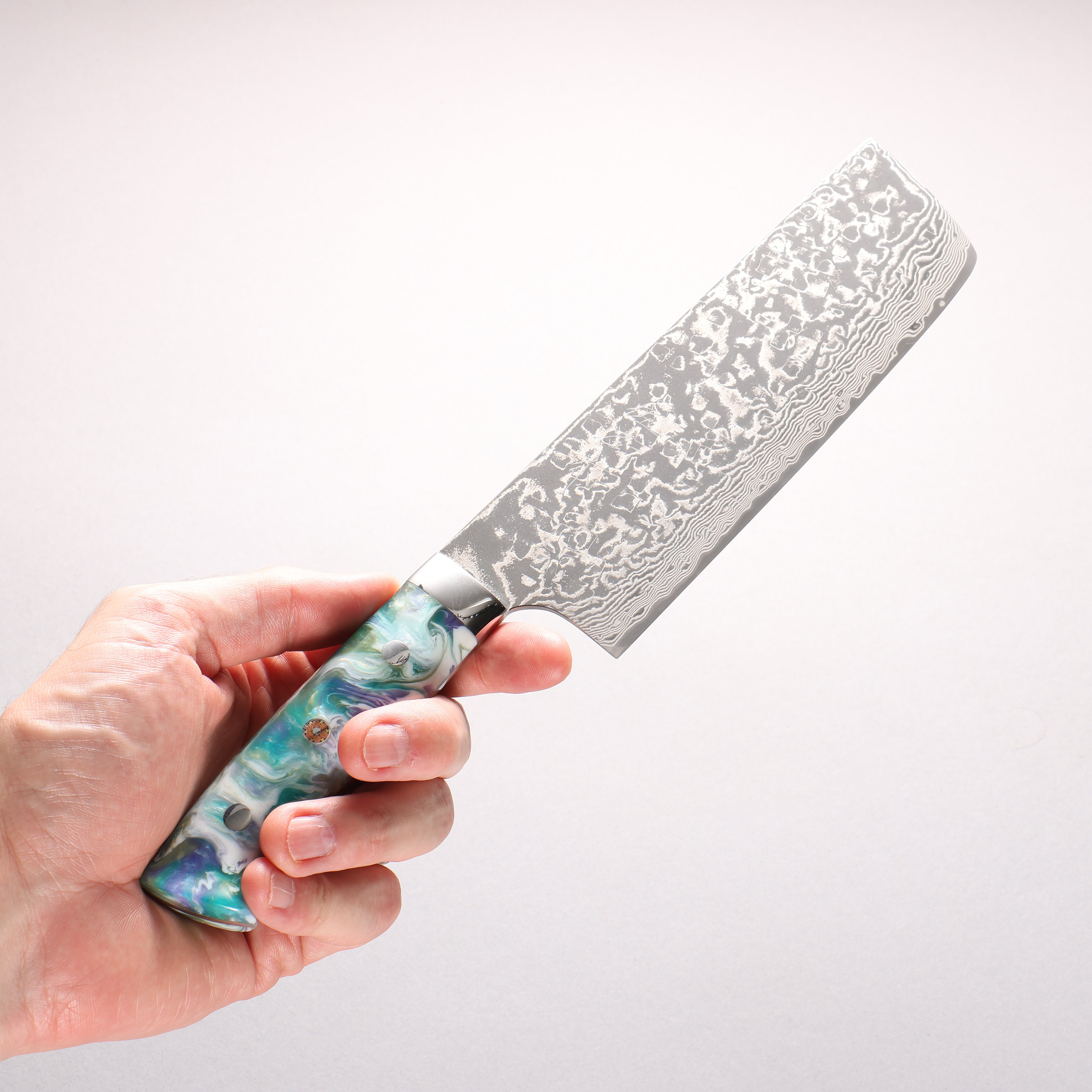 Takeshi Saji SG2 Black Damascus Nakiri 165mm White and Blue Marble Acrylic Handle