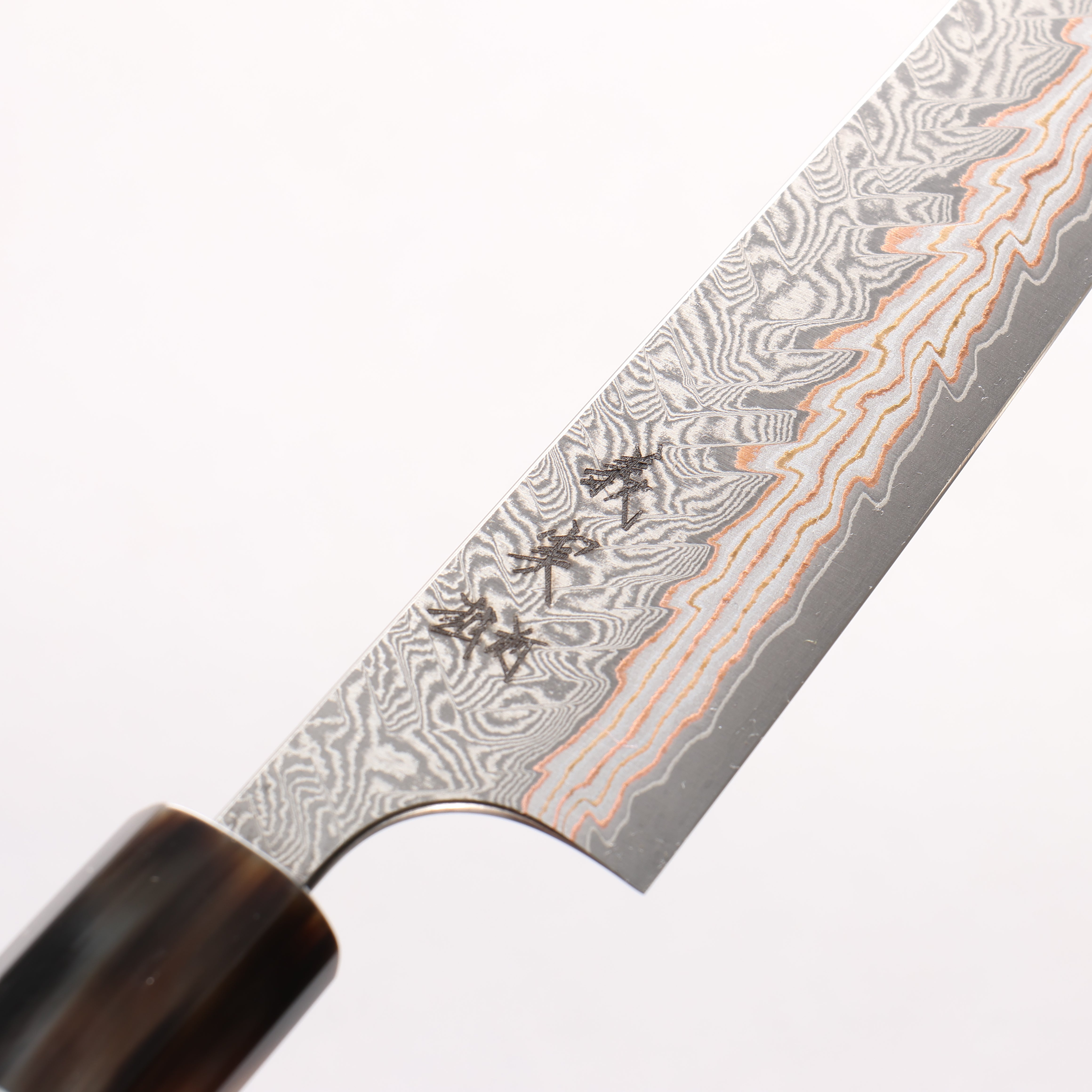 Yoshimi Kato VG10w Colored Damascus Kiritsuke Petty-Utility 150mm African Rosewood (with Double White Buffalo Horn) Handle