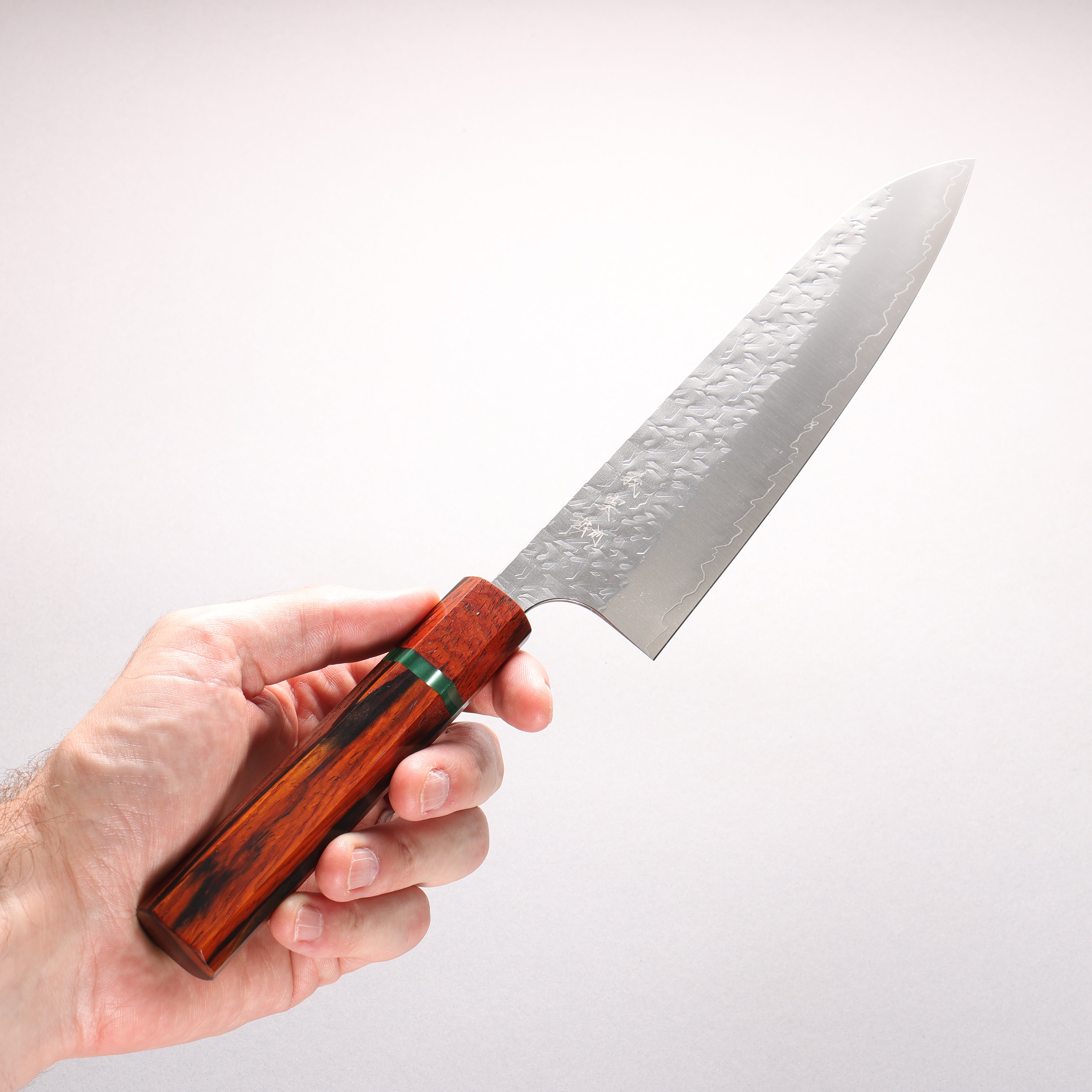 Yoshimi Kato Hyo SG2 Hammered Gyuto 210mm Rosewood (ferrule: Black Pakka wood) Shinogi Handle