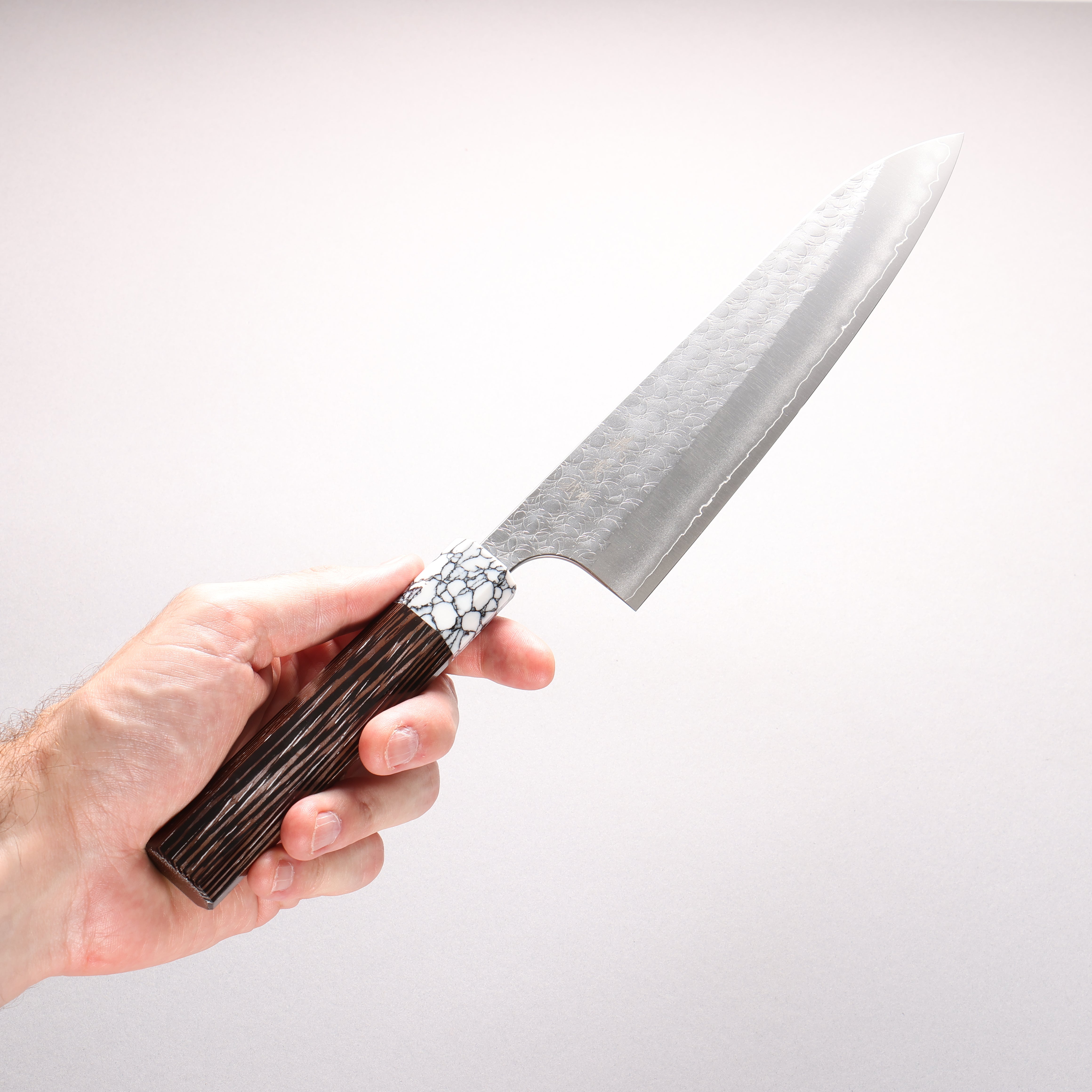 Yoshimi Kato Minamo SG2 Hammered Gyuto 210mm Wenge (ferrule: White Turquoise) Handle