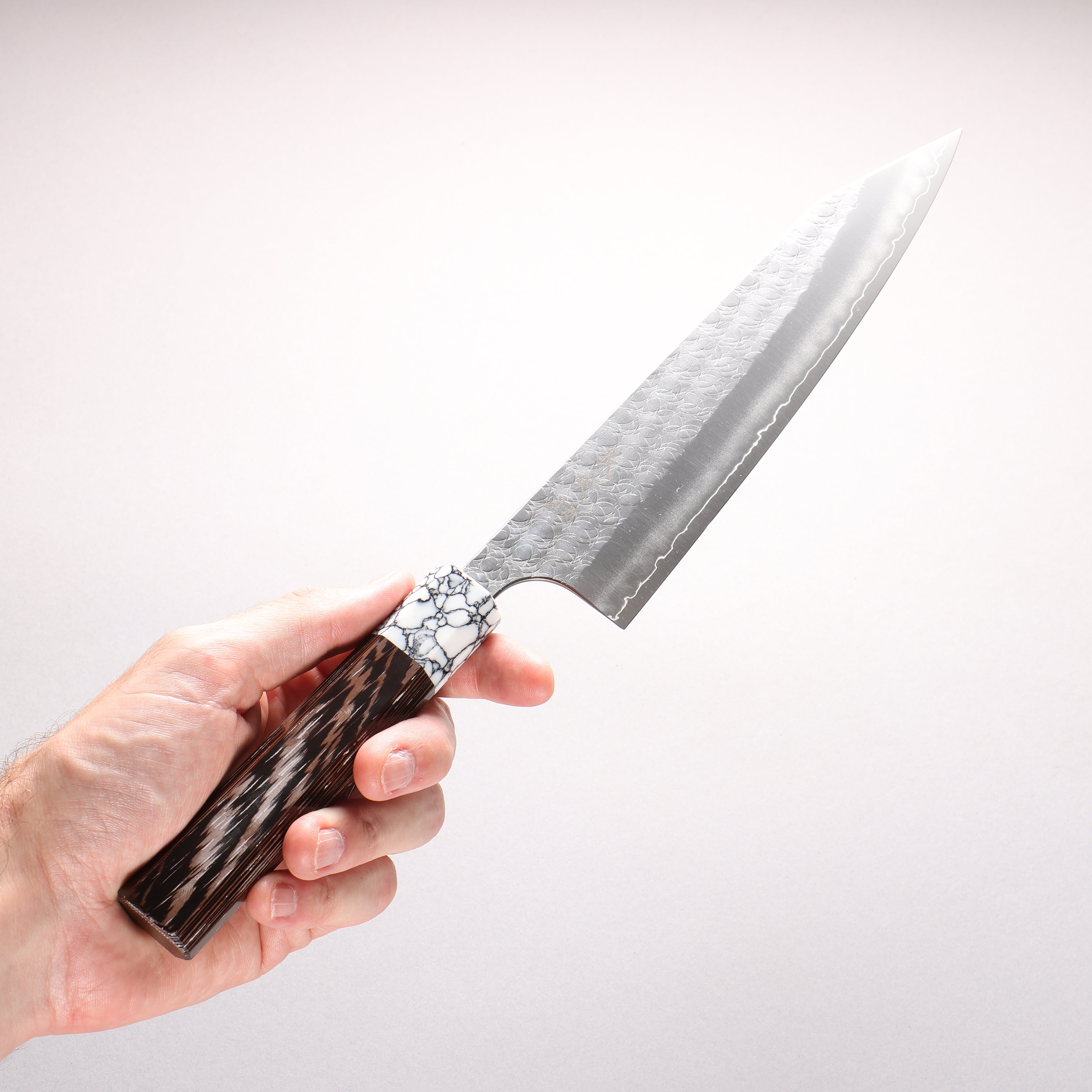 Yoshimi Kato Minamo SG2 Hammered Kiritsuke Gyuto 210mm Wenge (ferrule: White Turquoise) Handle