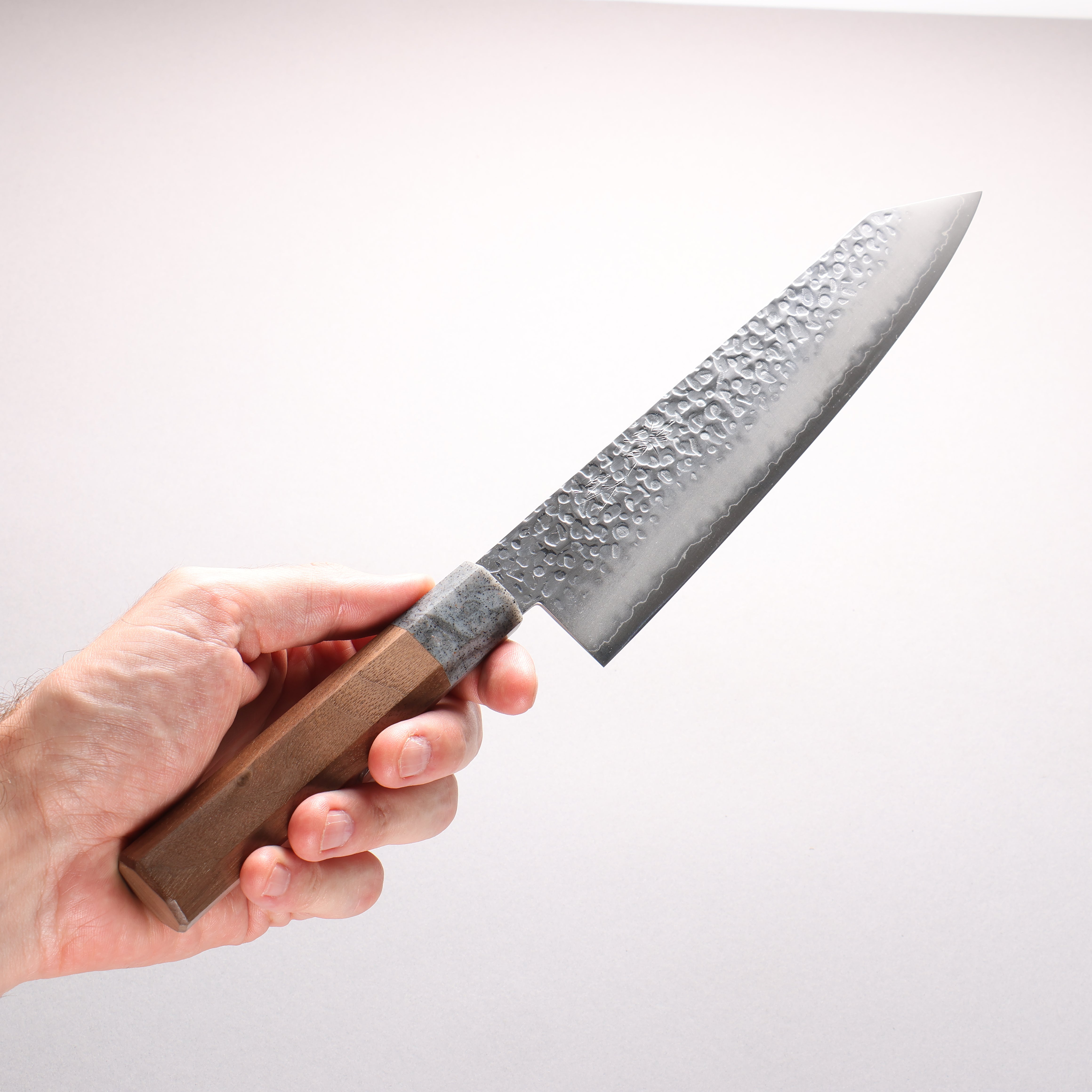 Seisuke Silver Steel No.3 Hammered Kiritsuke Gyuto 210mm Walnut (Ferrule: Grey Resin) Handle