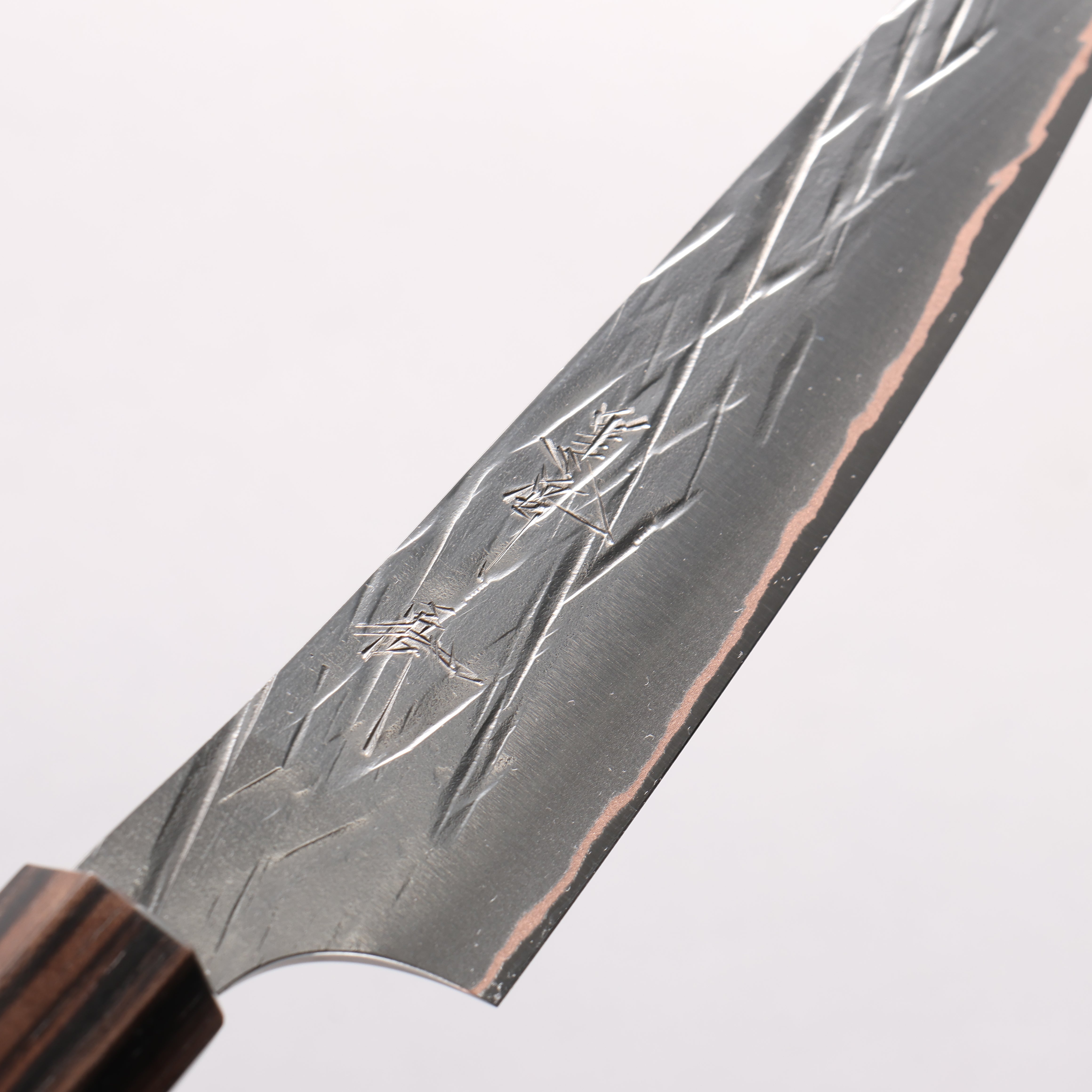 Yu Kurosaki Raijin VG10w Hammered Copper Layered Petty-Utility 130mm Ebony Wood (with Pink Gold Colored Resin and Silver Ring) Handle - Seisuke Knife