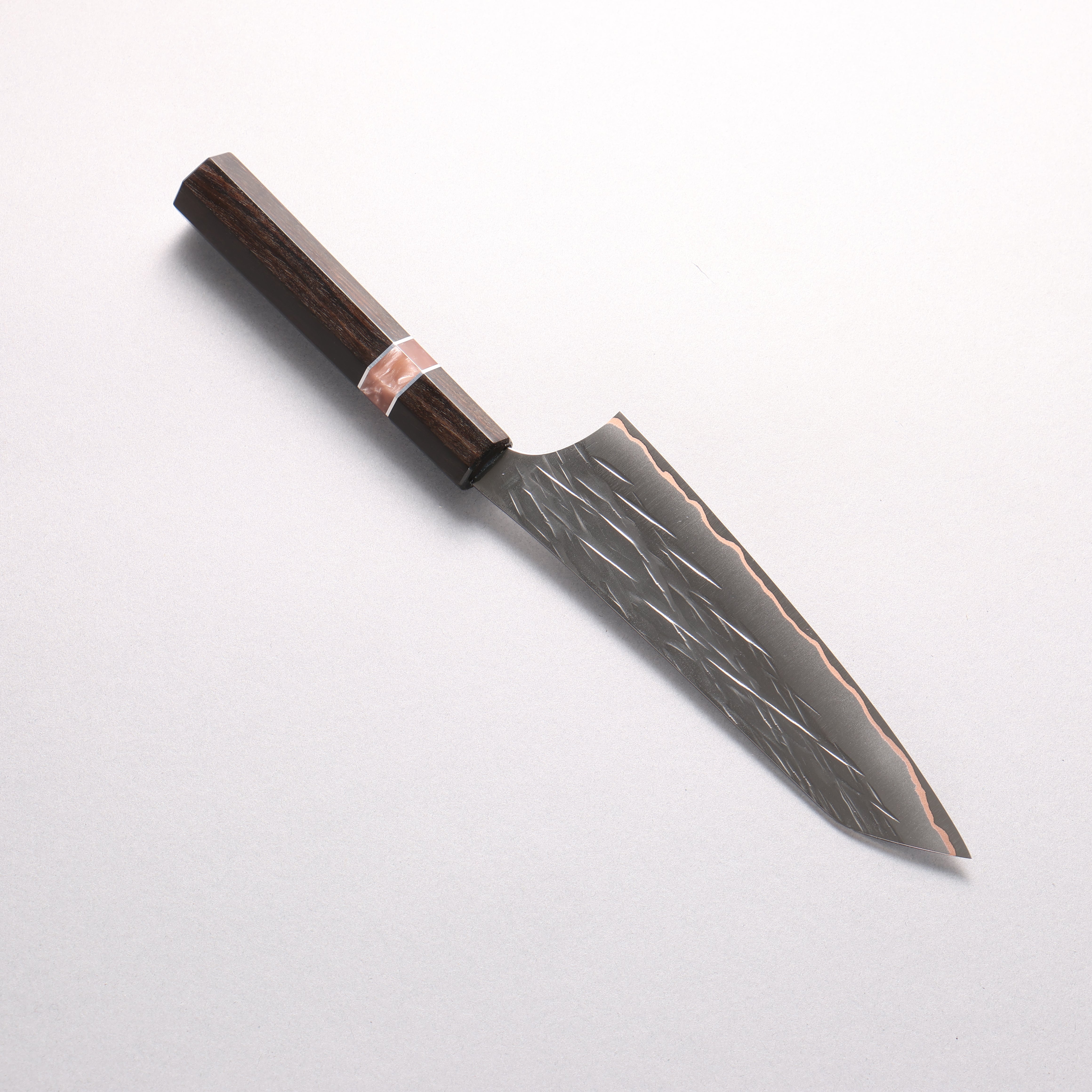 Yu Kurosaki Raijin VG10w Hammered Copper Layered Small Bunka 150mm Ebony Wood (with Pink Gold Colored Resin and Silver Ring) Handle