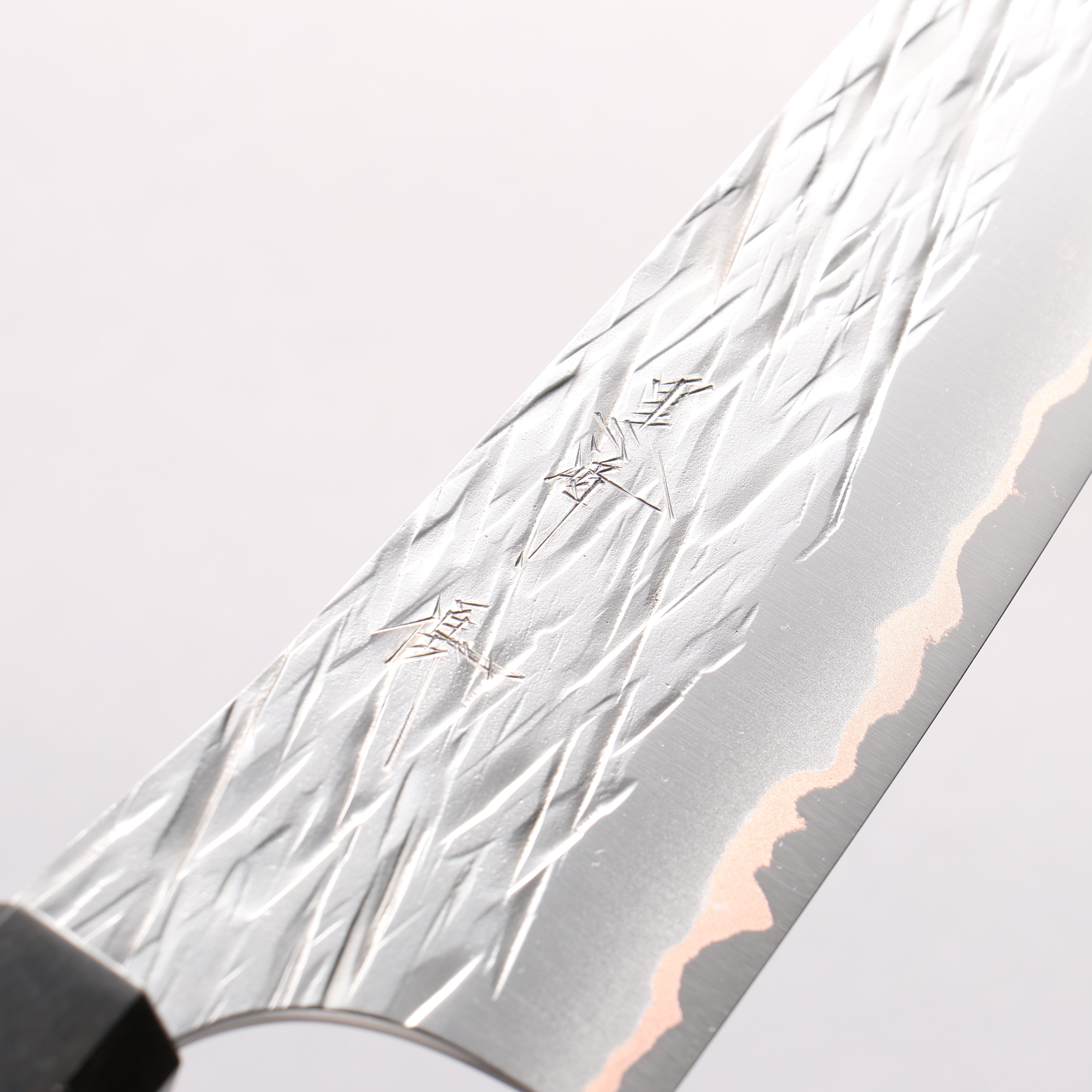 Yu Kurosaki Raijin VG10w Hammered Copper Layered Bunka 170mm Ebony Wood (with Pink Gold Colored Resin and Silver Ring) Handle