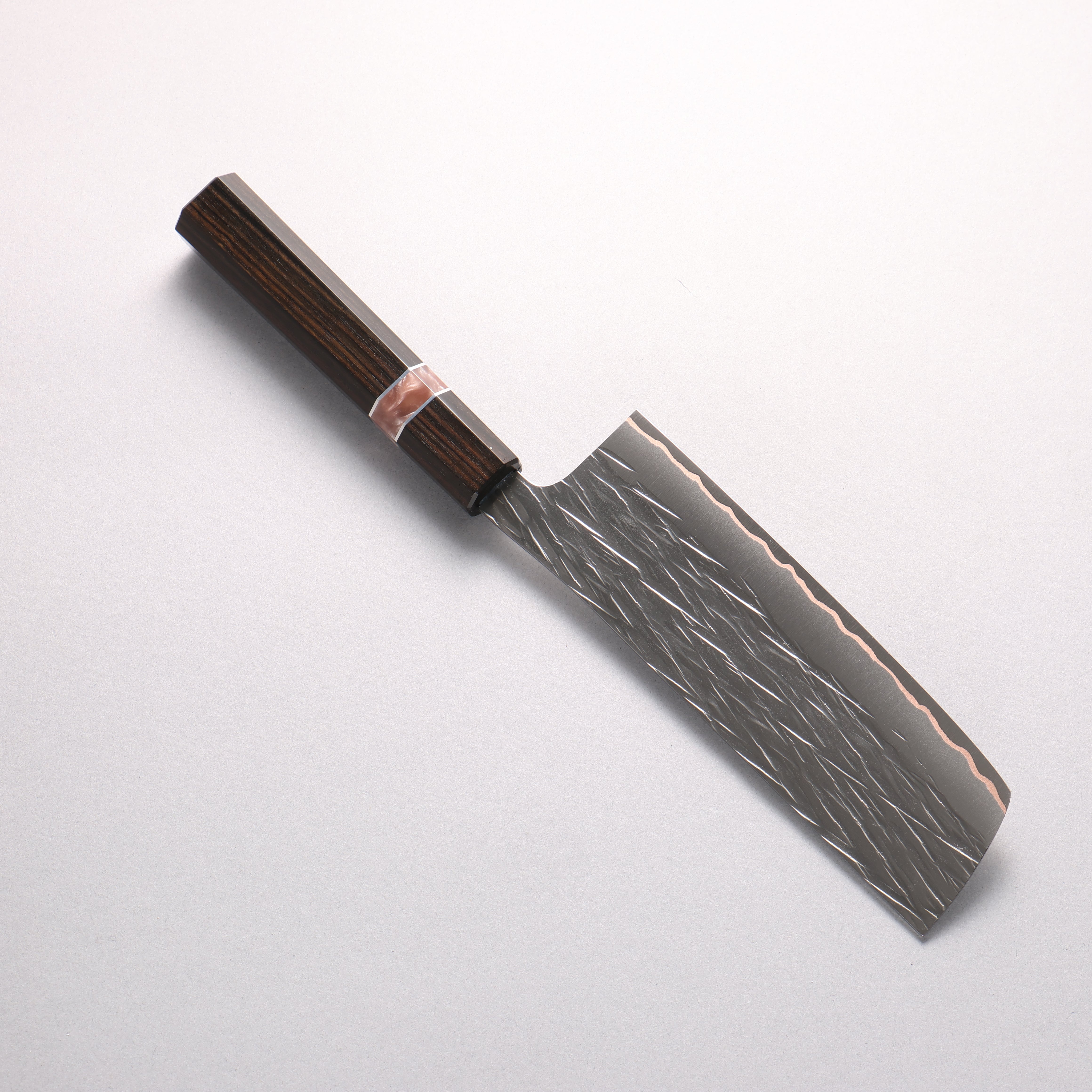 Yu Kurosaki Raijin VG10w Hammered Copper Layered Nakiri 165mm Ebony Wood (with Pink Gold Colored Resin and Silver Ring) Handle