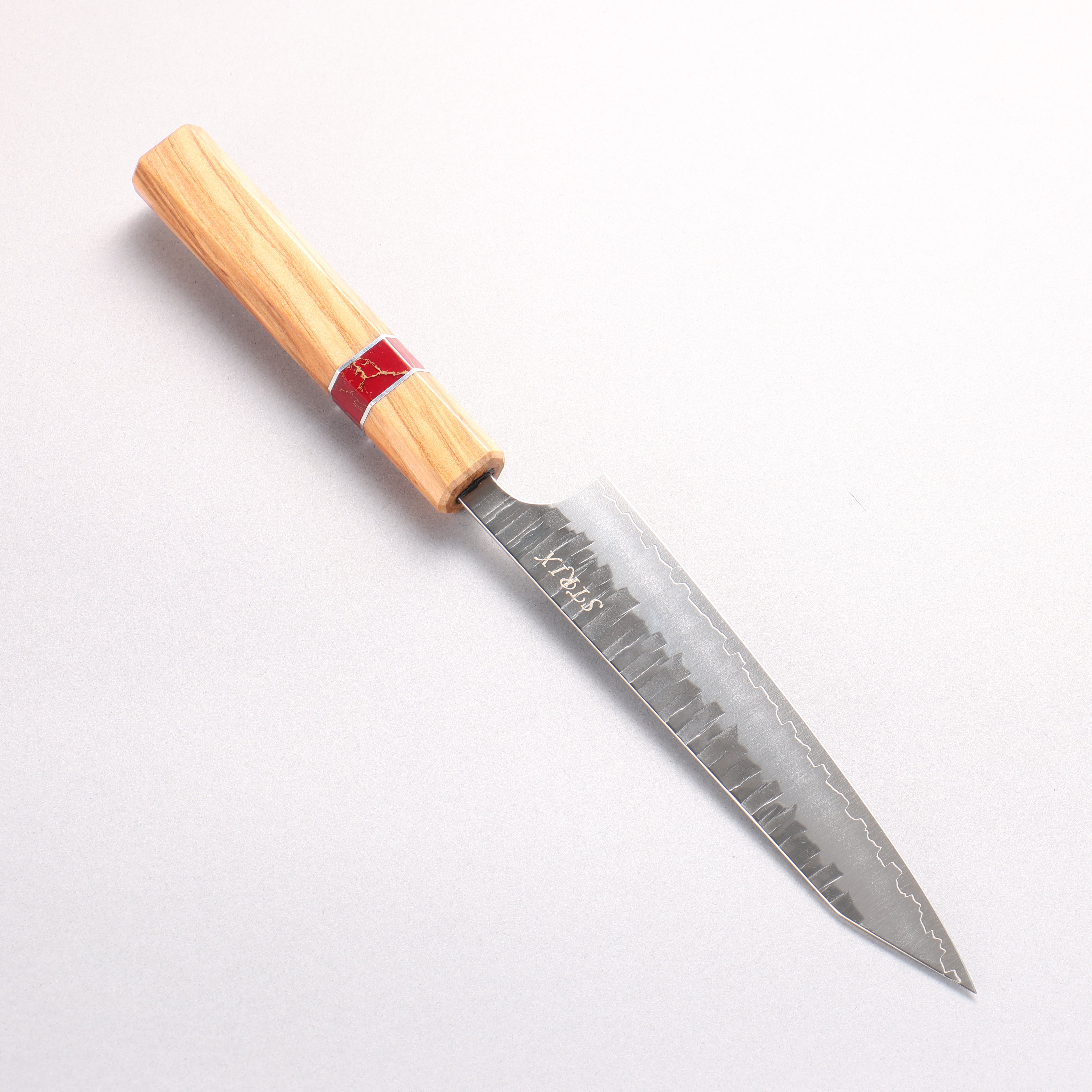 Yoshimi Kato Kasuri SPG STRIX Hammered Kiritsuke Petty-Utility 150mm Olive (Red Turquoise Ring) Handle