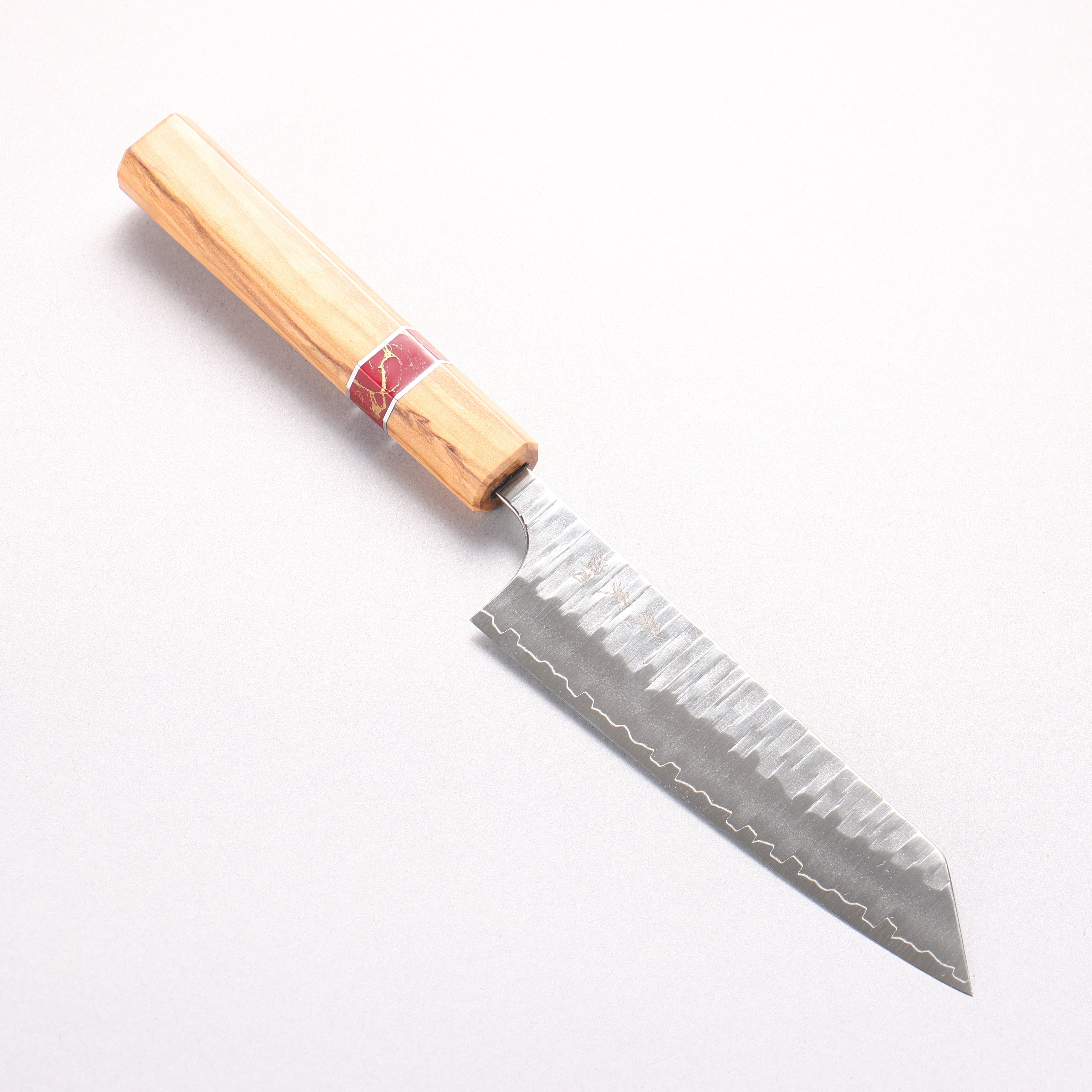 Yoshimi Kato Kasuri SPG STRIX Hammered Small Bunka 130mm Olive (Red Turquoise Ring) Handle