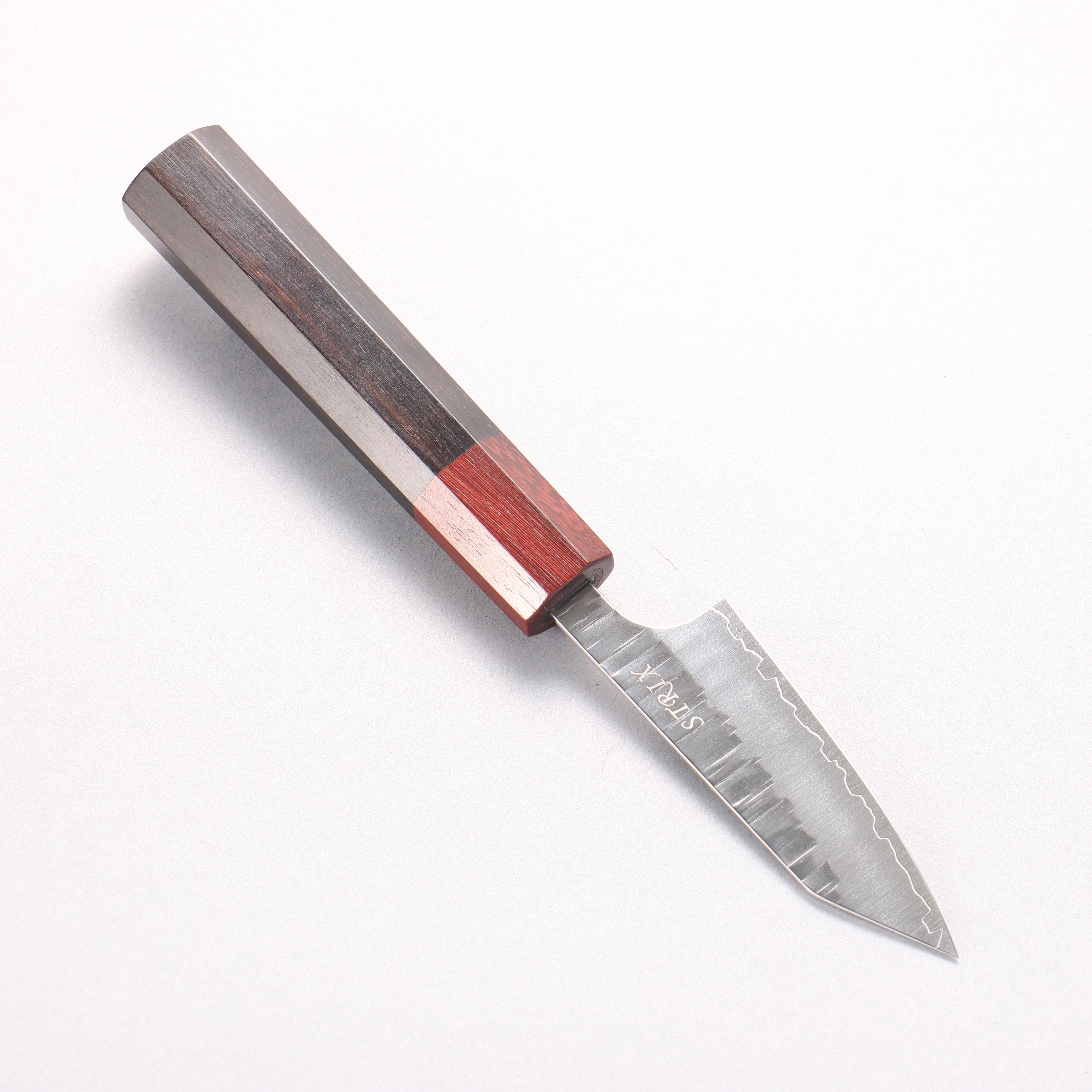 Yoshimi Kato Kasuri SPG STRIX Hammered Kiritsuke Paring 80mm Ebony (ferrule: Sandalwood) Handle