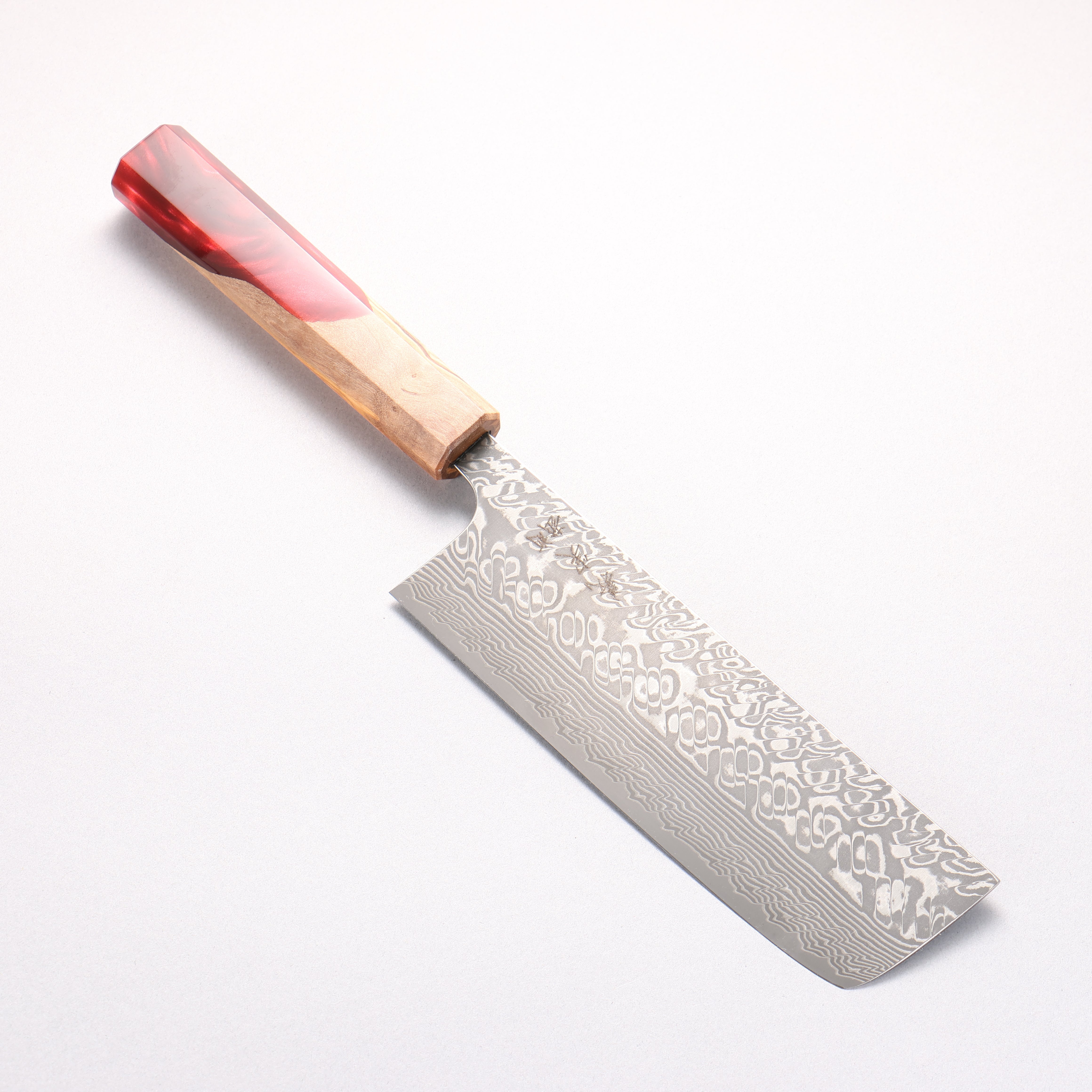 Yoshimi Kato SG2 Black Damascus Nakiri 165mm Olive Tree and Red Resin Handle