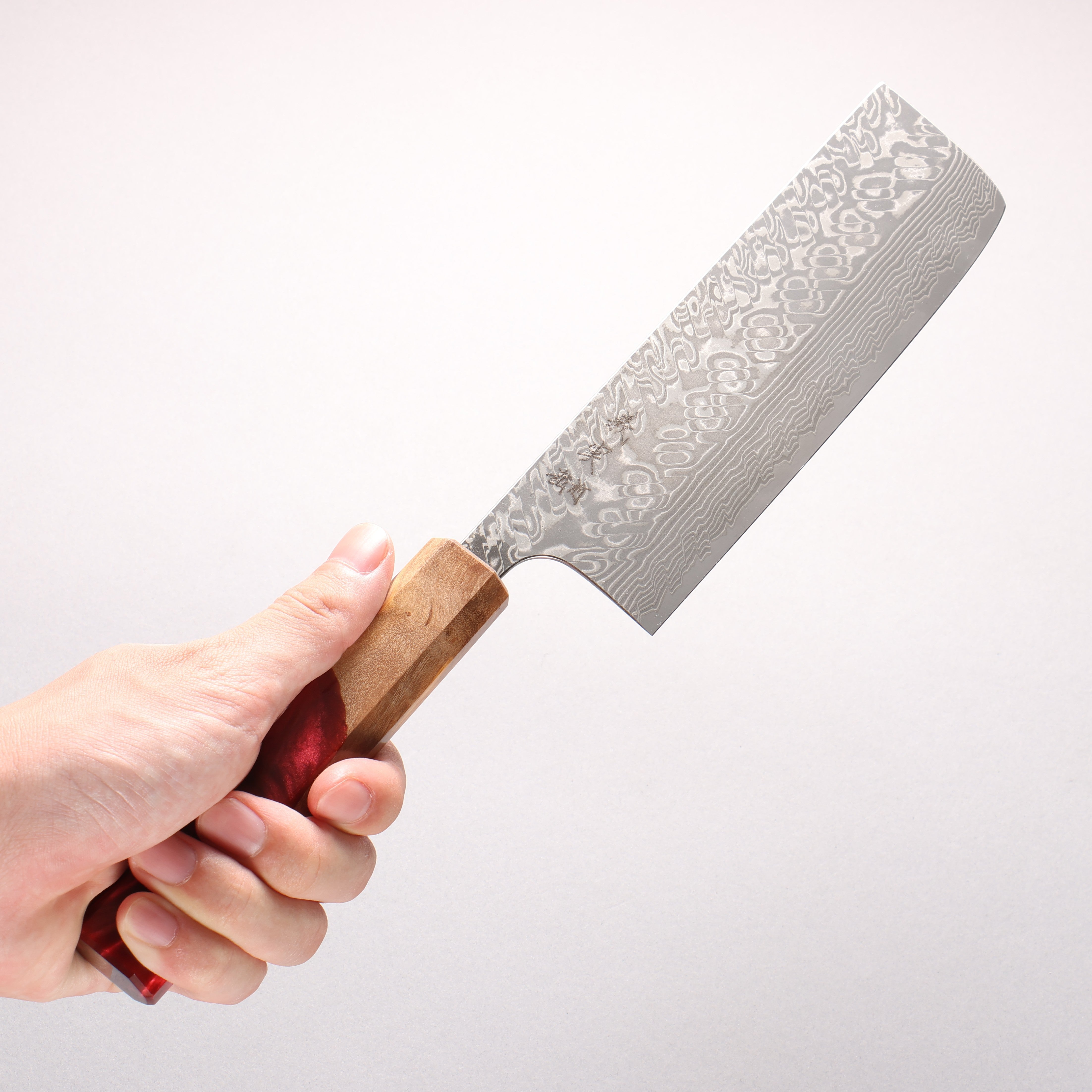 Yoshimi Kato SG2 Black Damascus Nakiri 165mm Olive Tree and Red Resin Handle