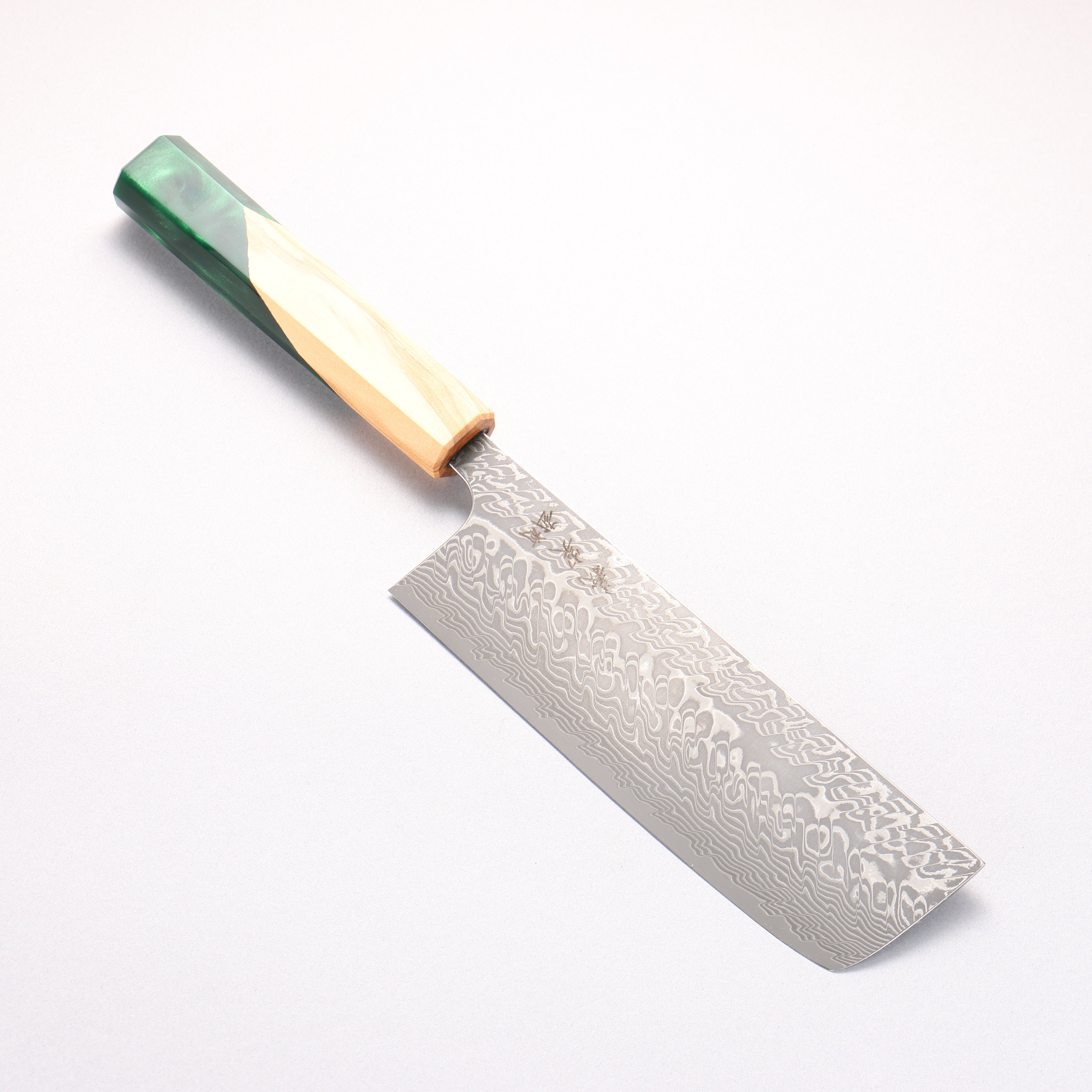 Yoshimi Kato SG2 Black Damascus Nakiri 165mm Olive Tree and Green Resin Handle