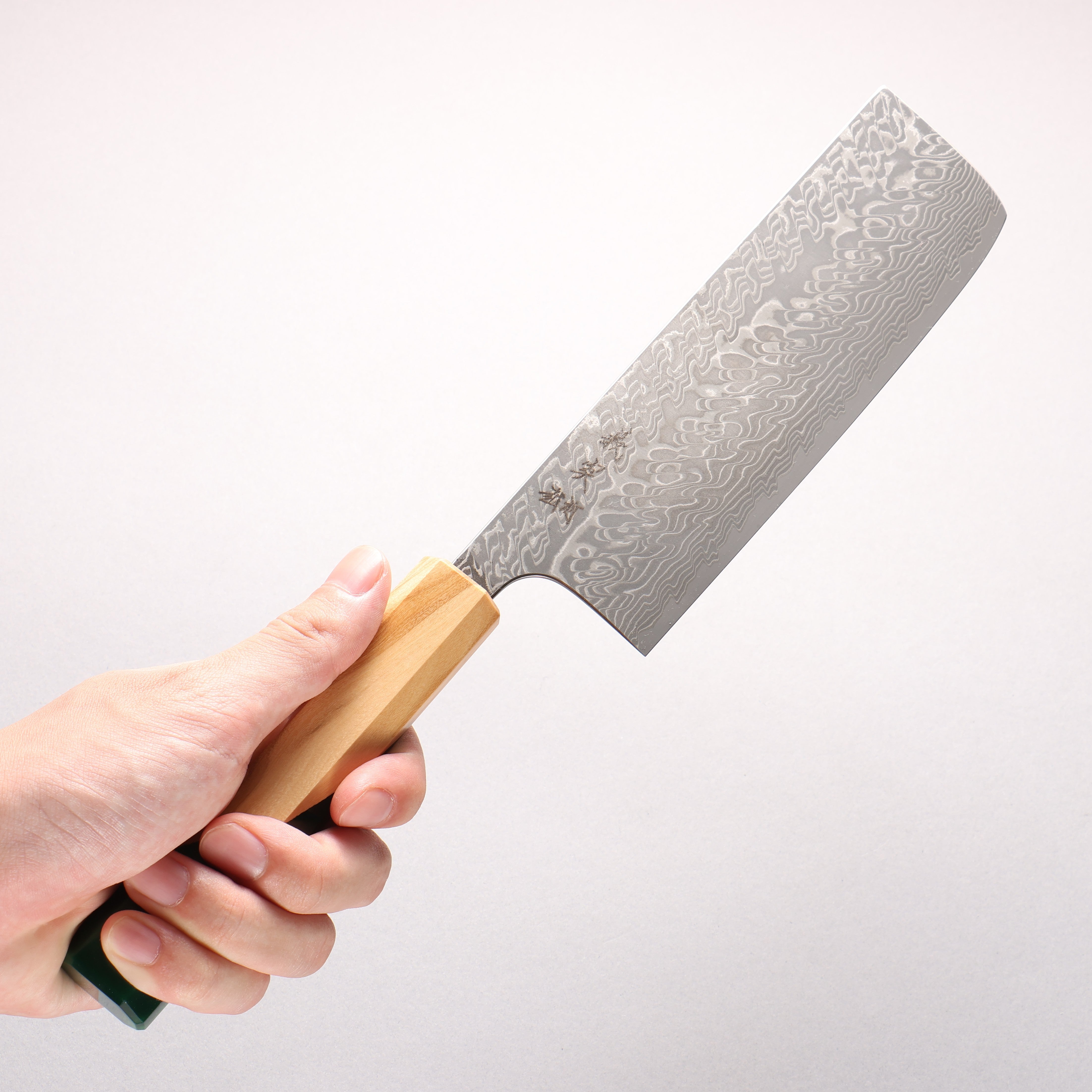 Yoshimi Kato SG2 Black Damascus Nakiri 165mm Olive Tree and Green Resin Handle