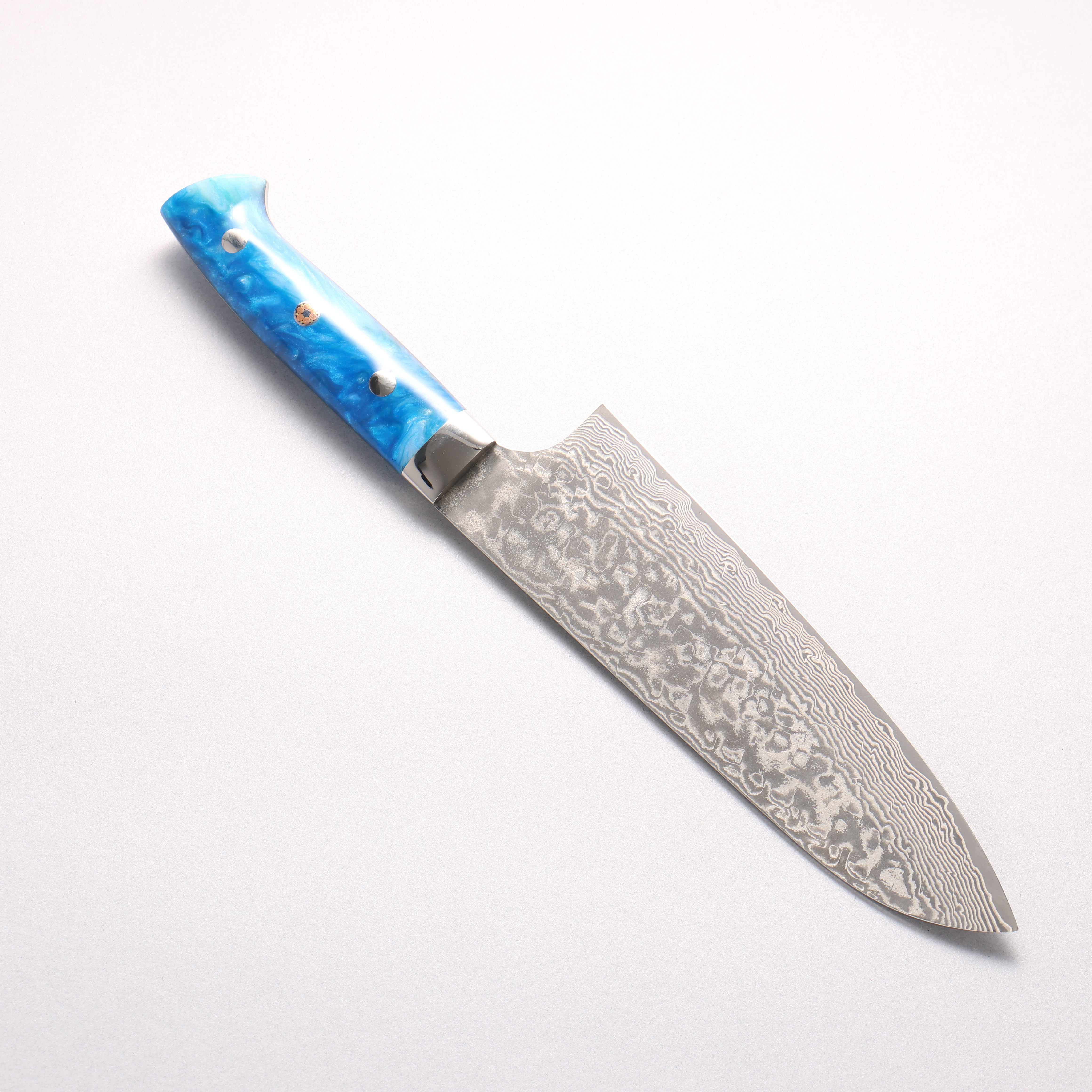 Takeshi Saji SG2 Black Damascus Santoku 180mm Blue and White Acrylic Handle