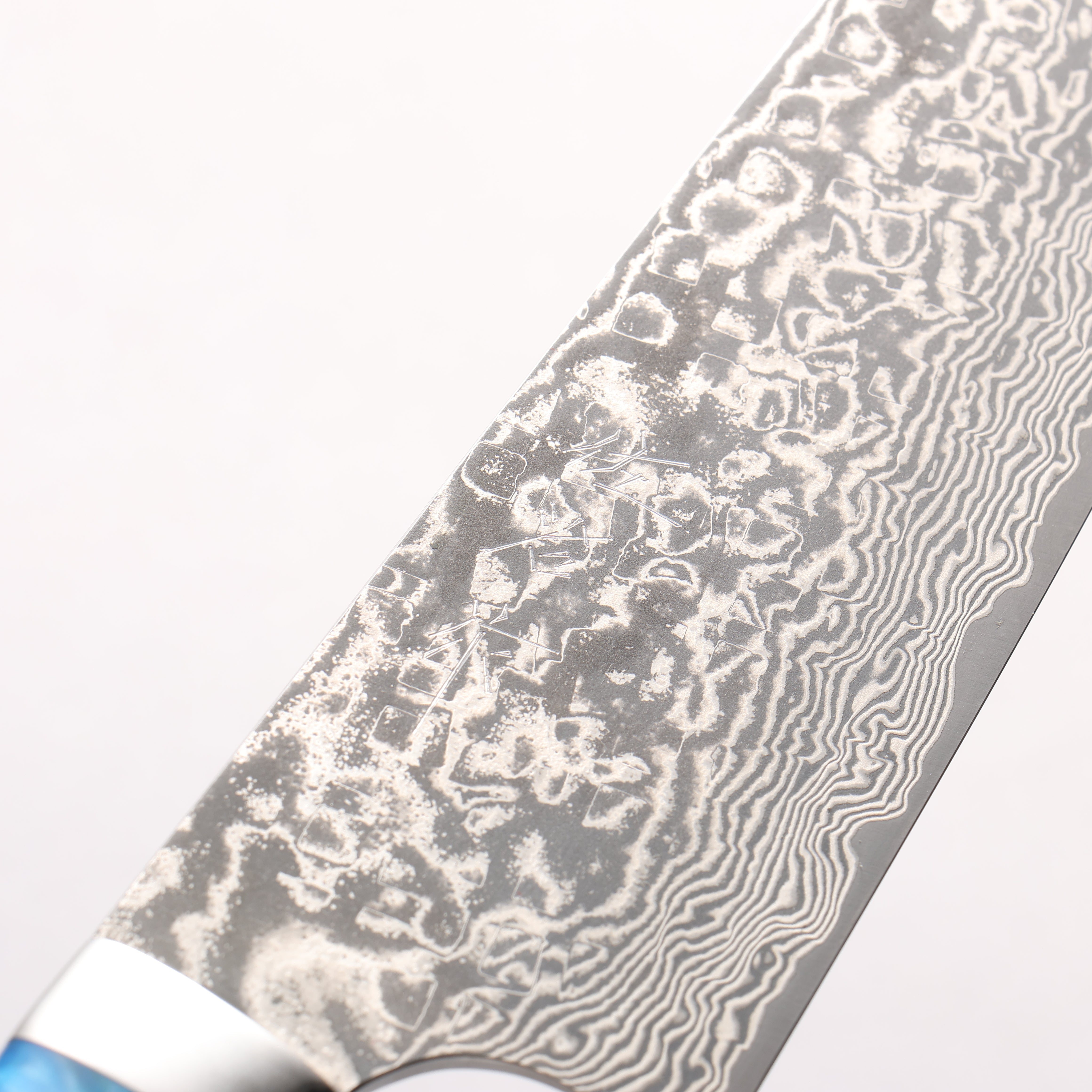 Takeshi Saji SG2 Black Damascus Santoku 180mm Blue and White Acrylic Handle