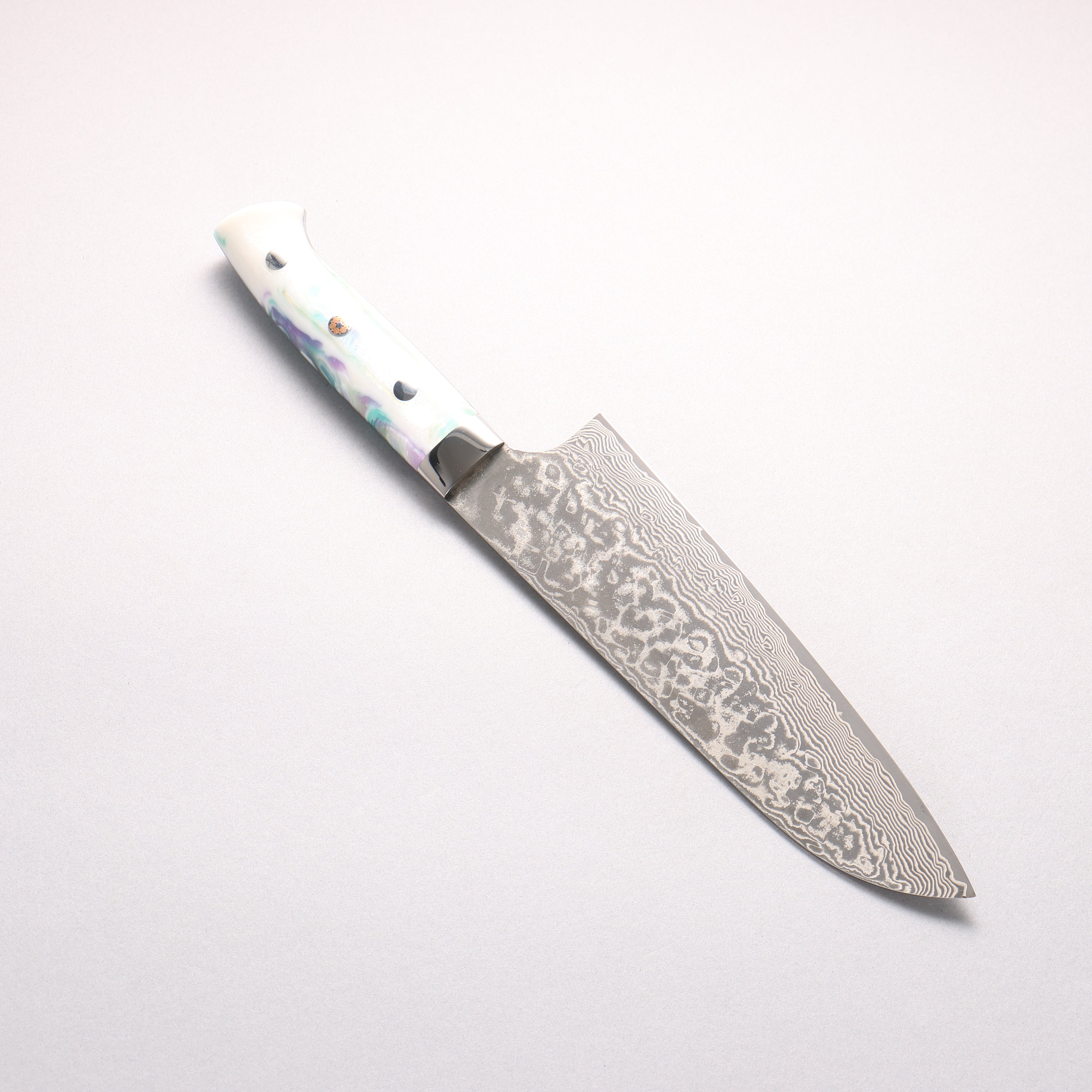 Takeshi Saji SG2 Black Damascus Santoku 180mm White and Blue Marble Acrylic Handle