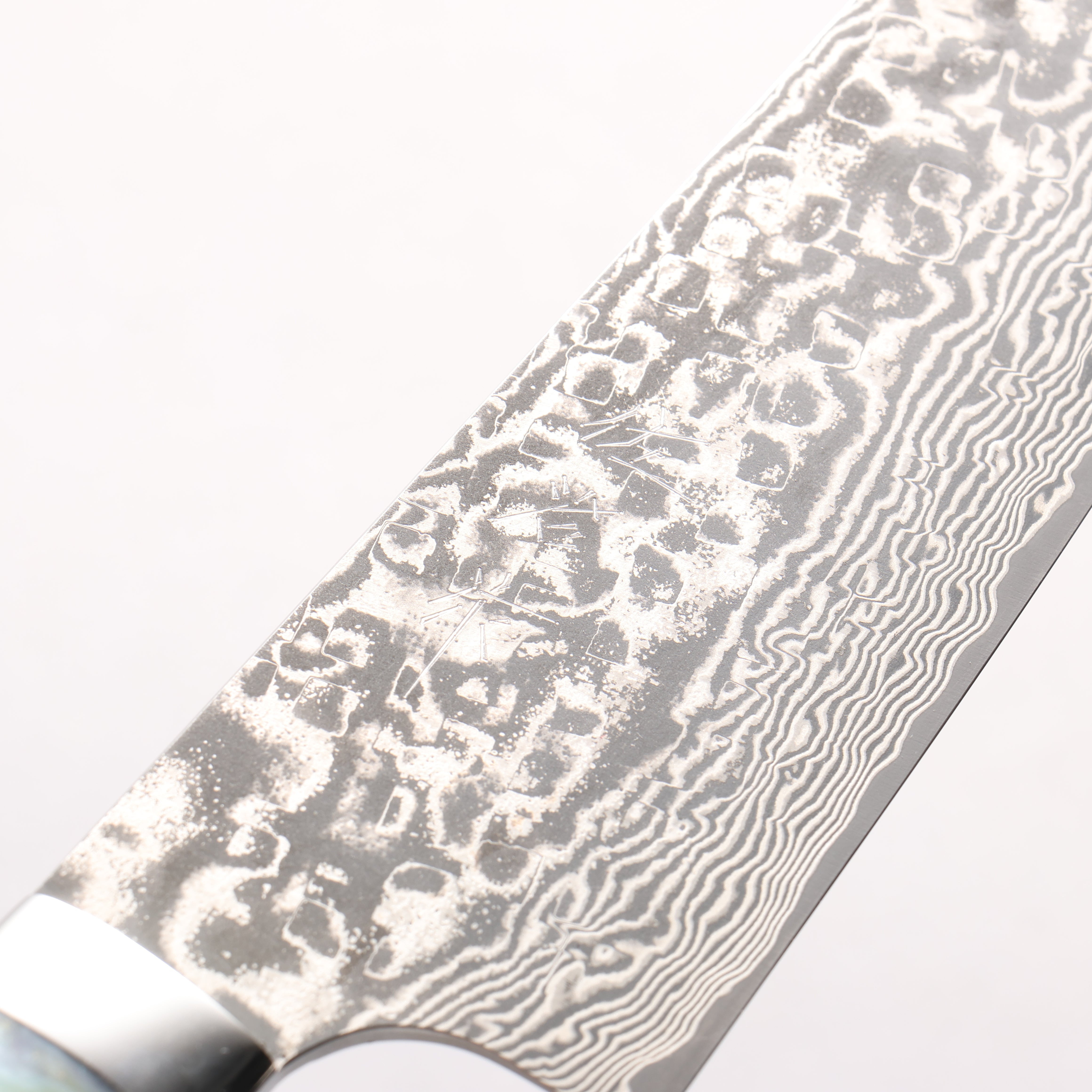 Takeshi Saji SG2 Black Damascus Santoku 180mm White and Blue Marble Acrylic Handle