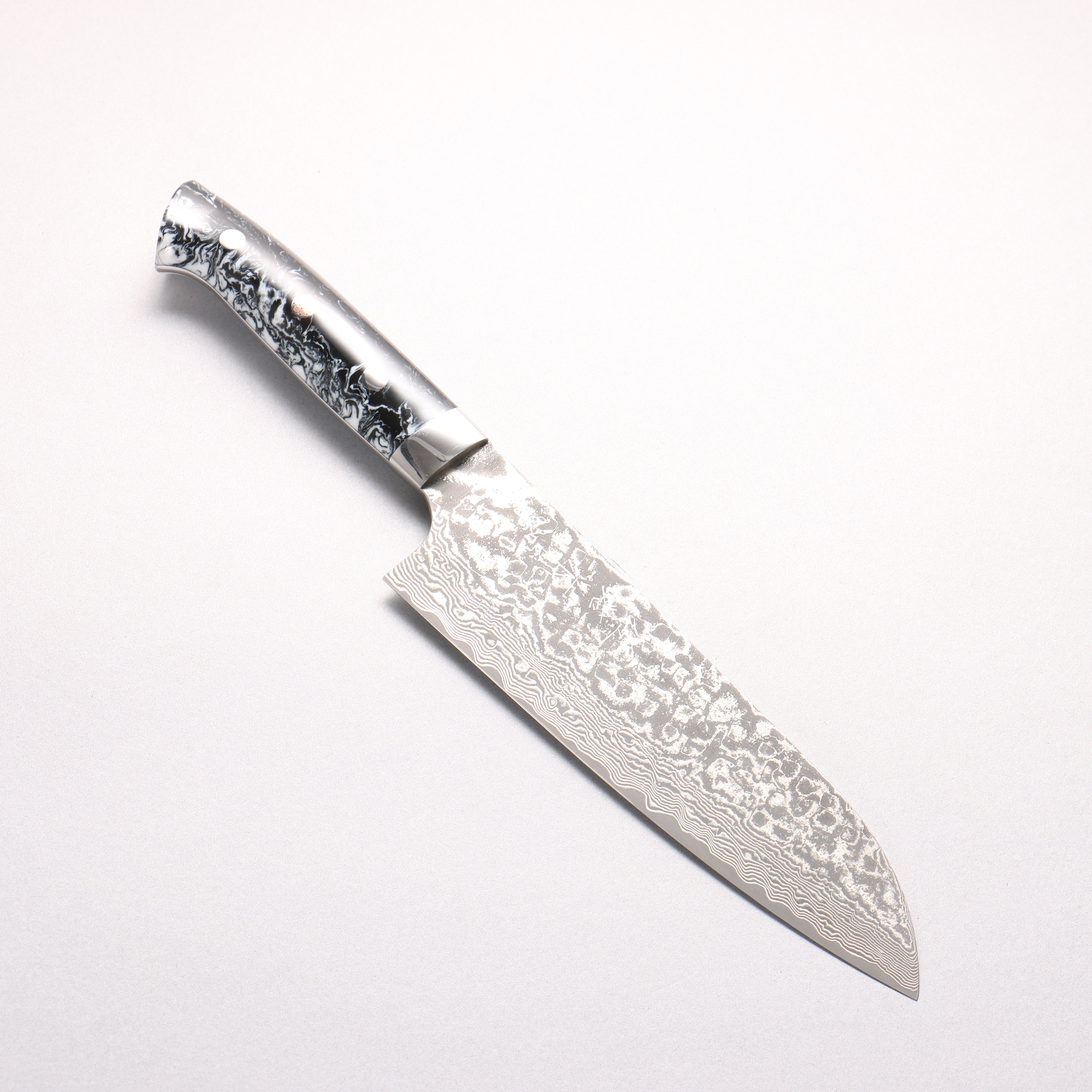 Takeshi Saji SG2 Black Damascus Santoku 180mm White and Black Marble Acrylic Handle