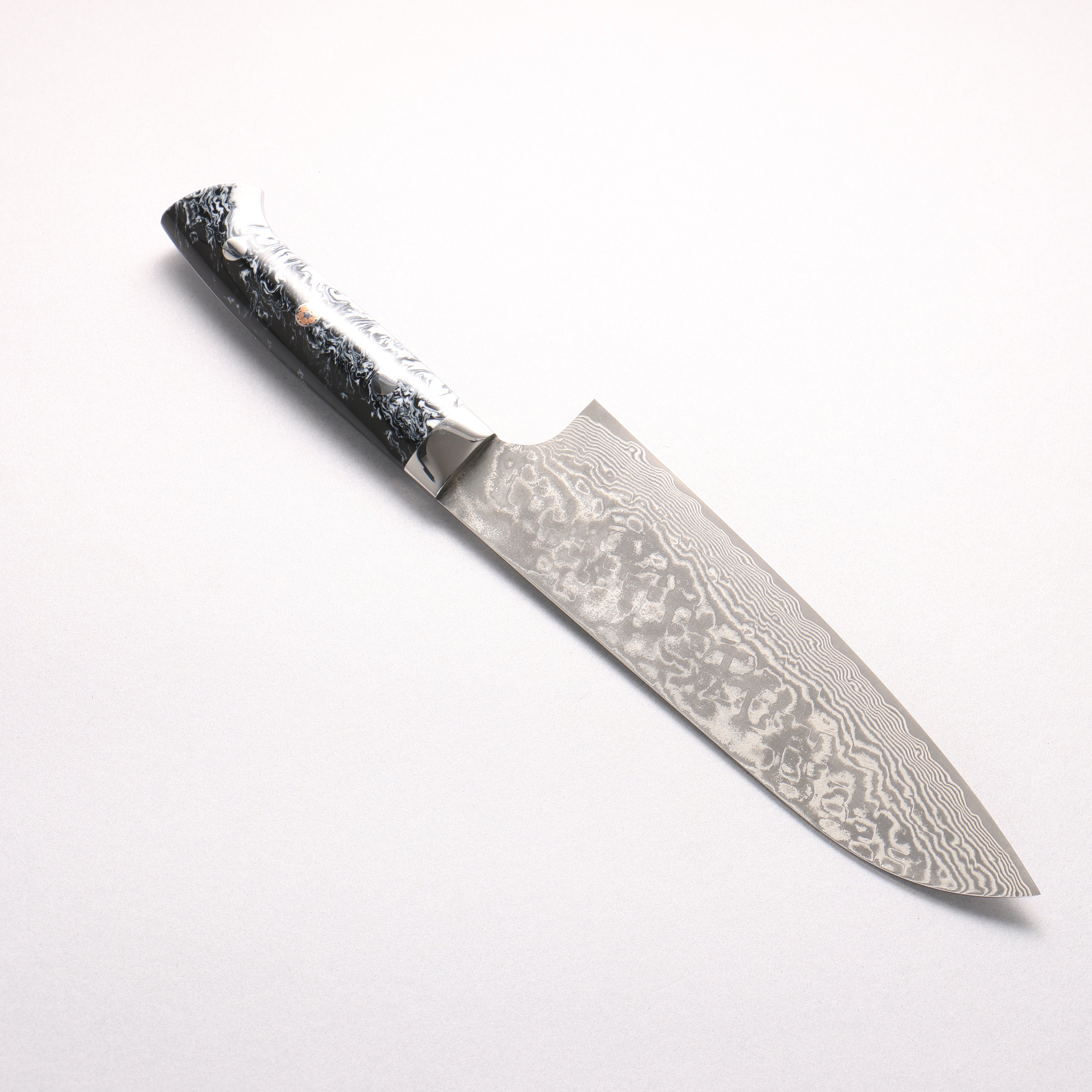 Takeshi Saji SG2 Black Damascus Santoku 180mm White and Black Marble Acrylic Handle