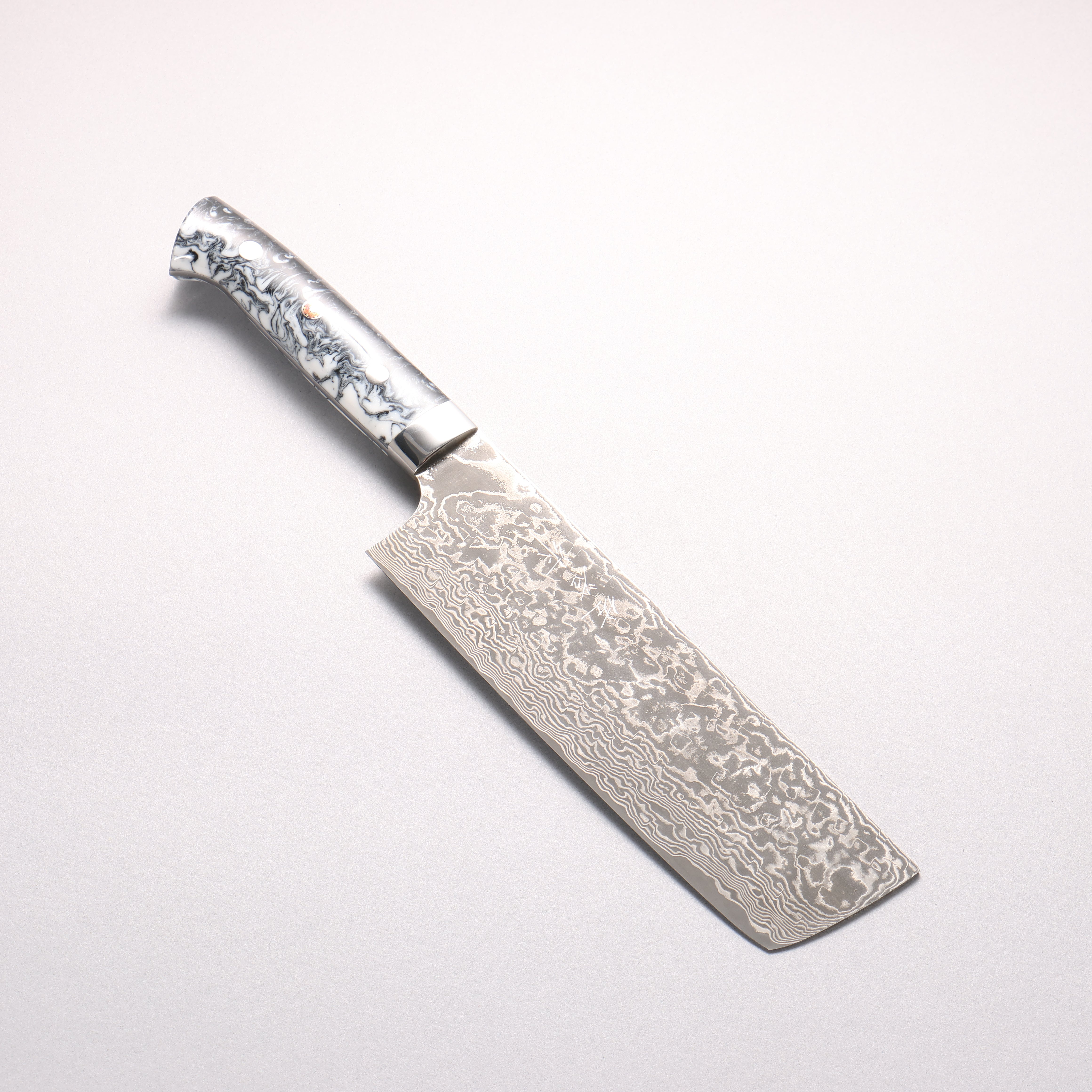 Takeshi Saji SG2 Black Damascus Nakiri 165mm White and Black Marble Acrylic Handle