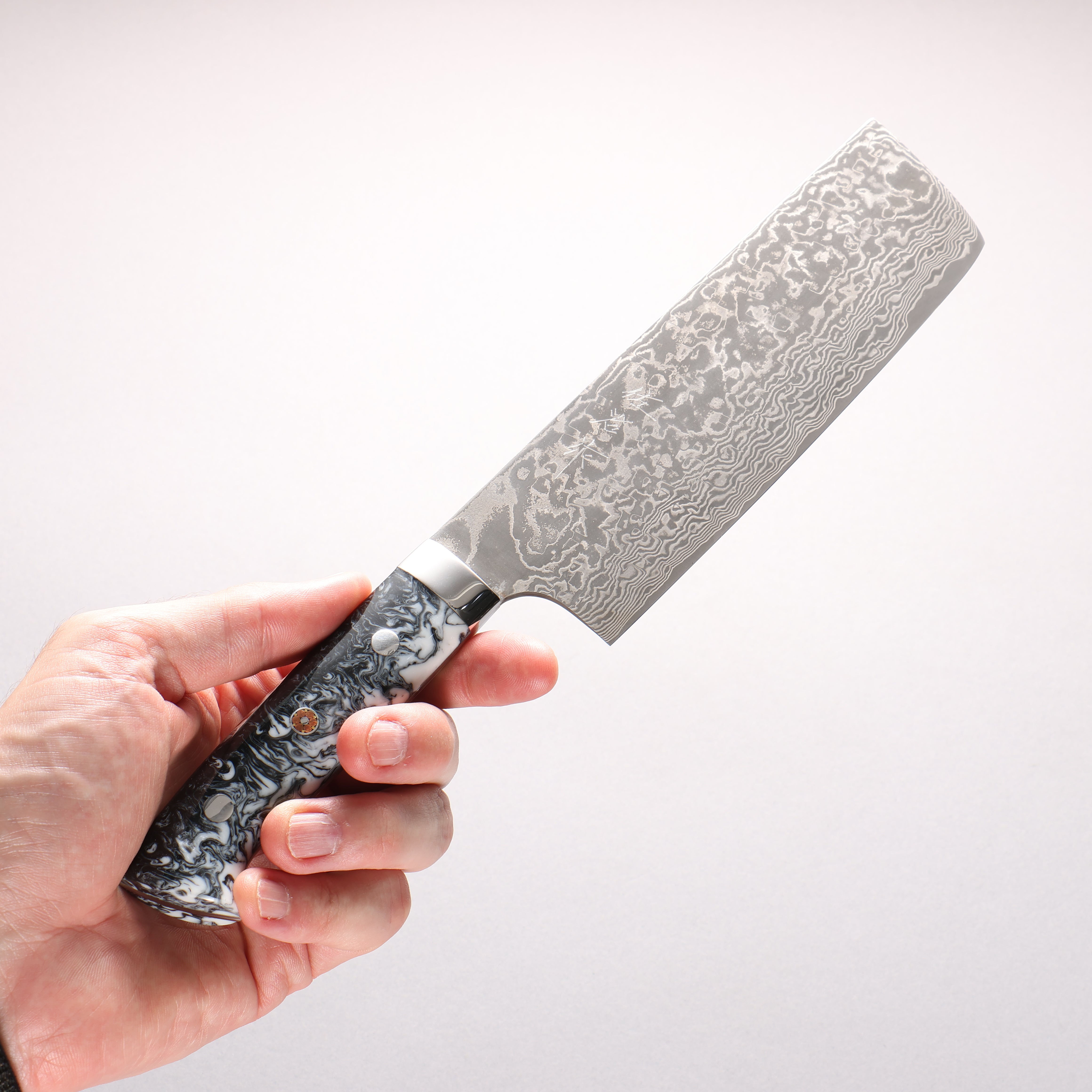 Takeshi Saji SG2 Black Damascus Nakiri 165mm White and Black Marble Acrylic Handle
