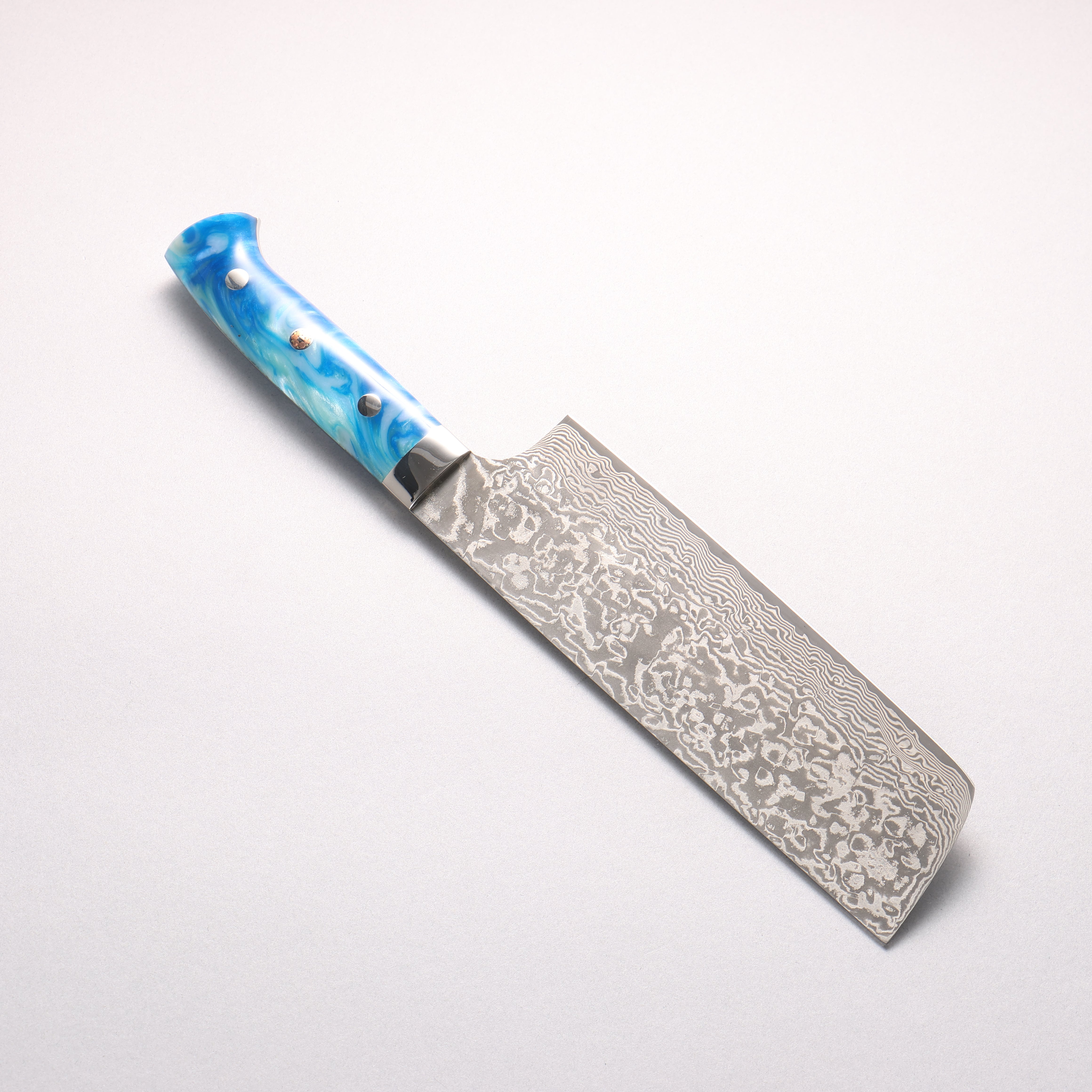 Takeshi Saji SG2 Black Damascus Nakiri 165mm Blue and White Acrylic Handle