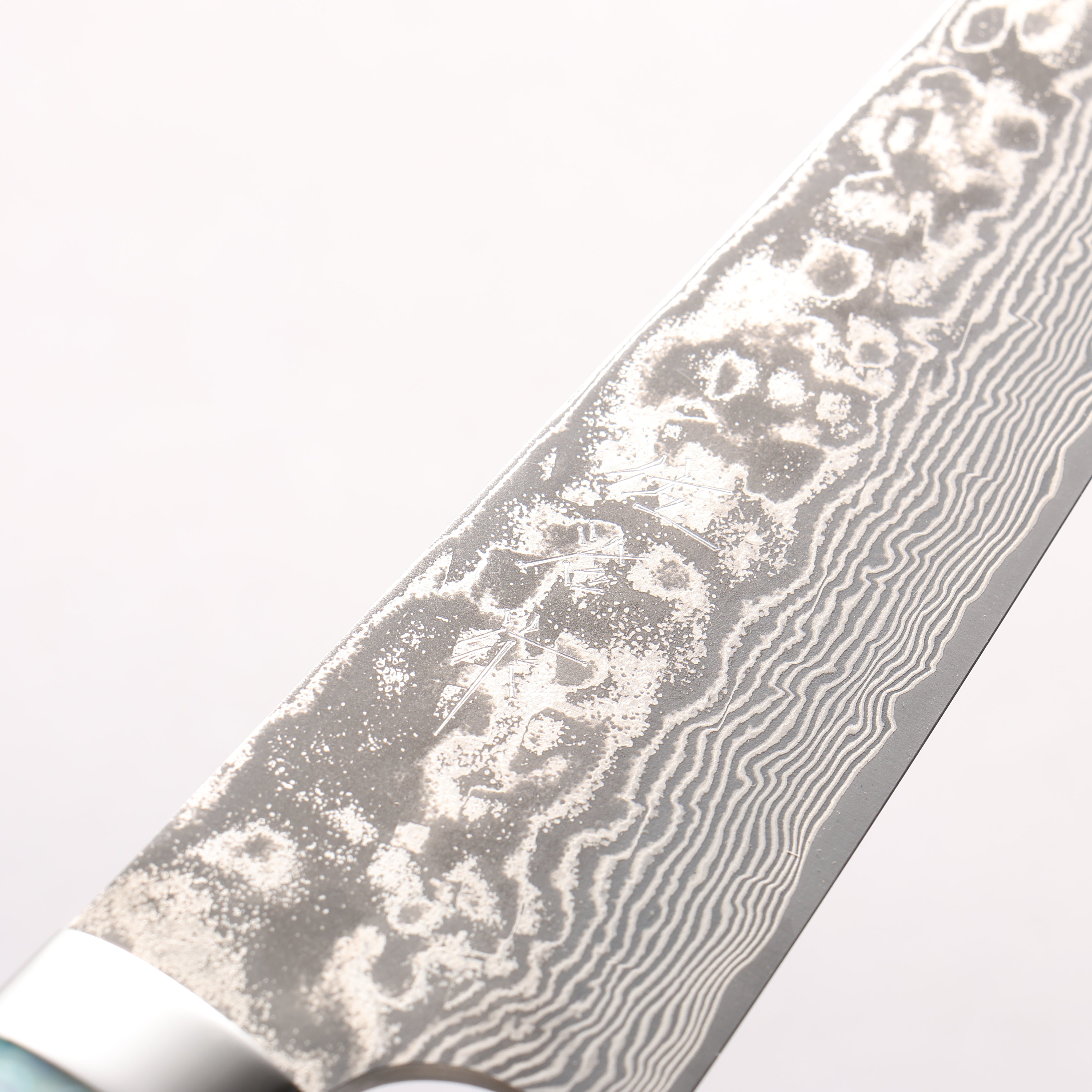 Takeshi Saji SG2 Black Damascus Gyuto 180mm White and Blue Marble Acrylic Handle